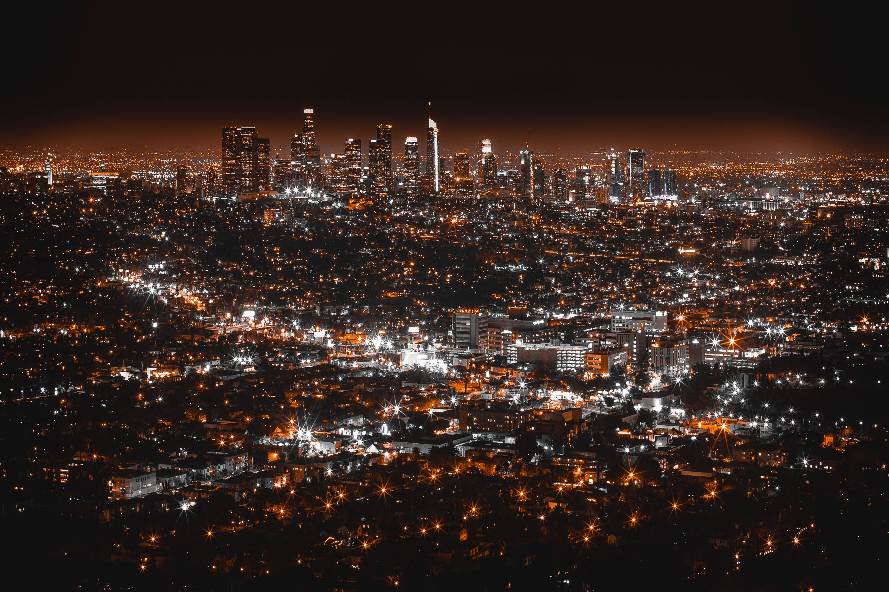 Los Angeles, aerial view, night, 2K Desktop Wallpaper