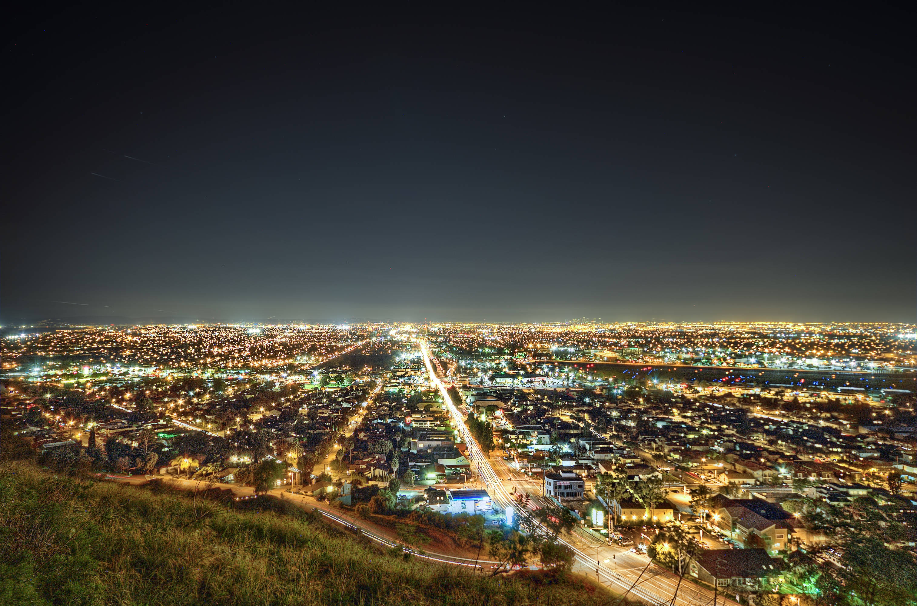 Los Angeles, skyline, night, 2K Desktop Wallpaper