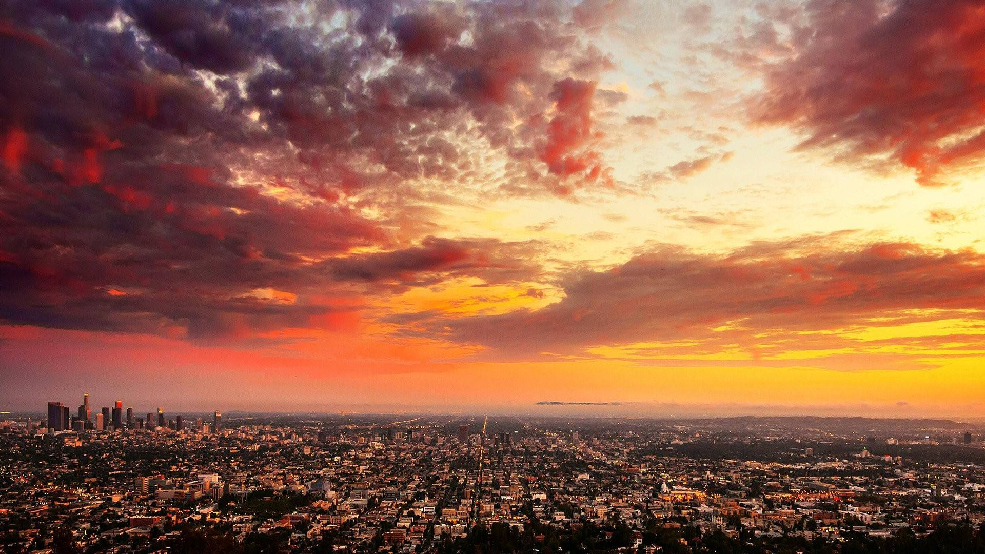 Los Angeles, sunset, cityscape, Full HD Desktop Wallpaper