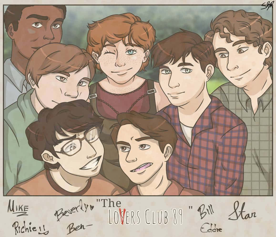 Losers Club, Seven young men, warm-toned illustrated portrait, SD Desktop Wallpaper