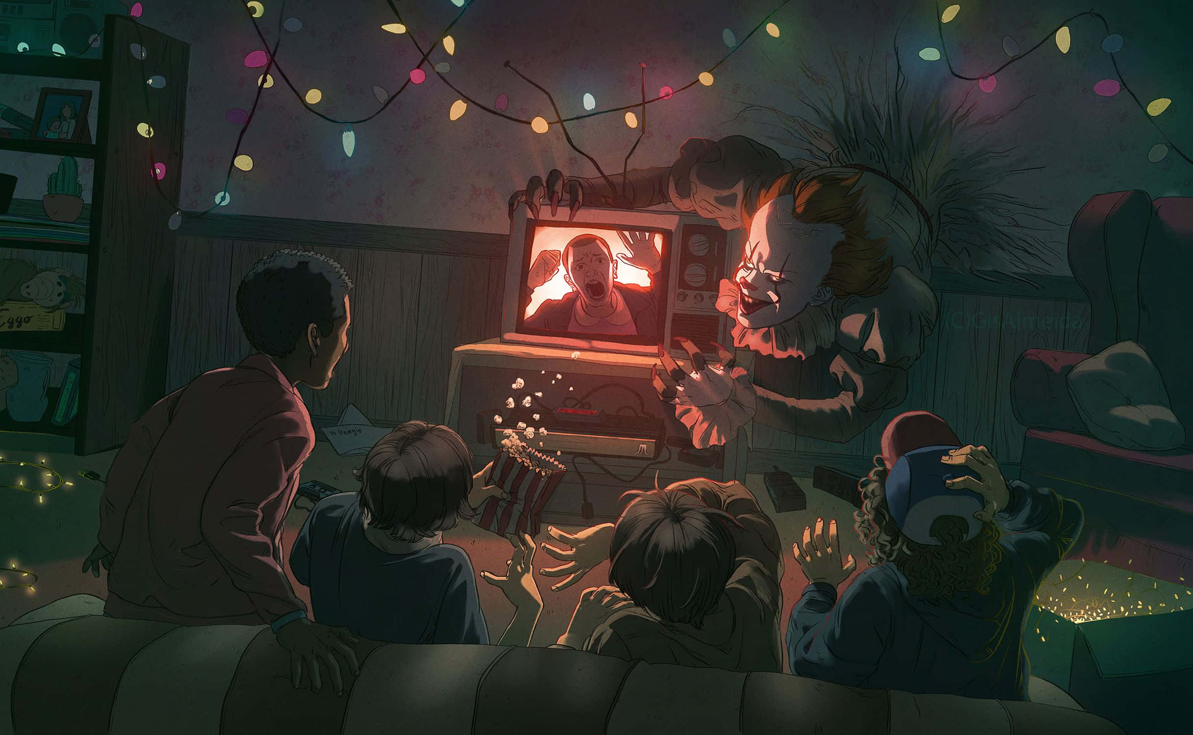 Losers Club, vintage TV, clown, Full HD Desktop Wallpaper