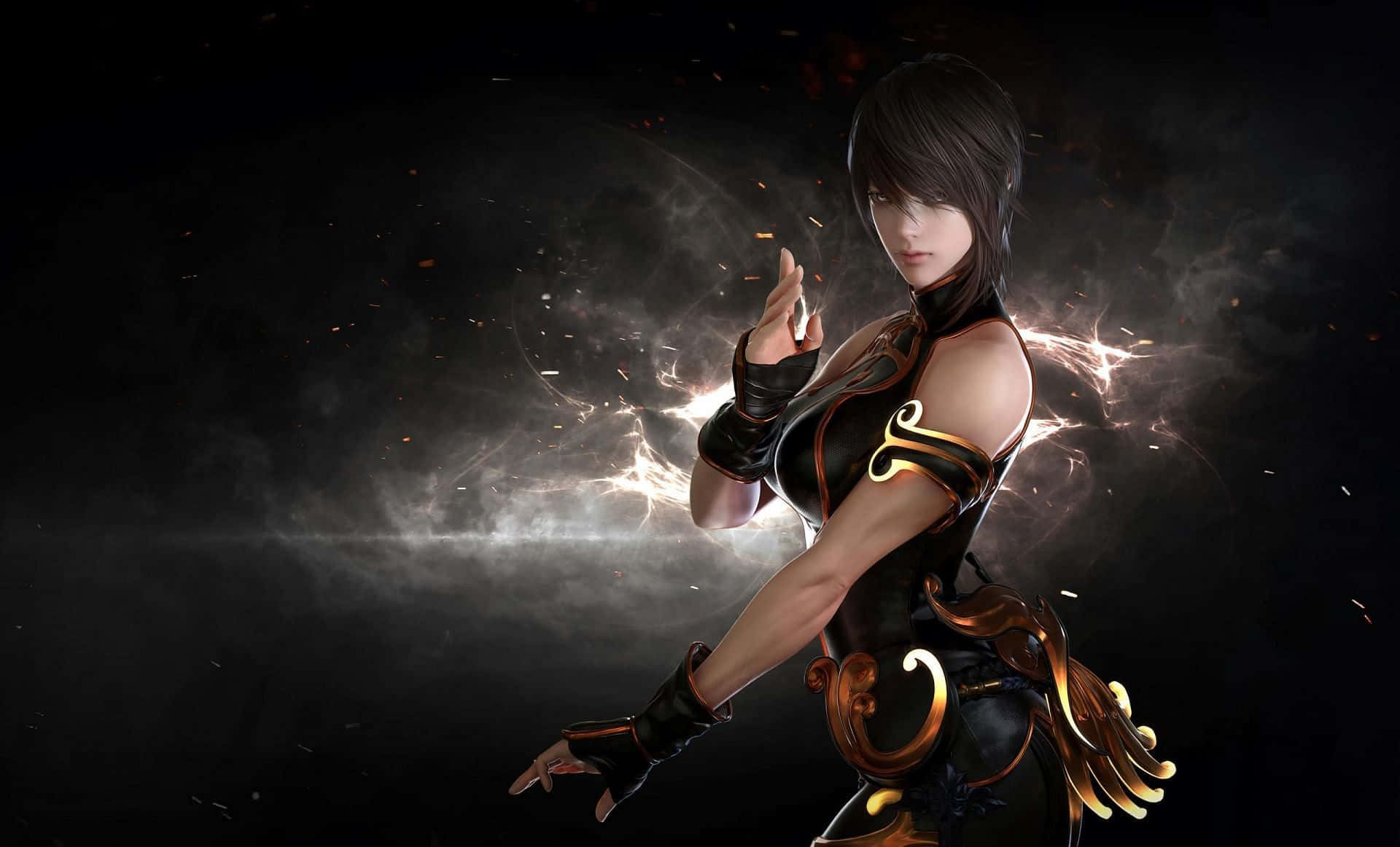 Lost Ark Game, black and gold armor, glowing energy, Full HD Desktop Wallpaper