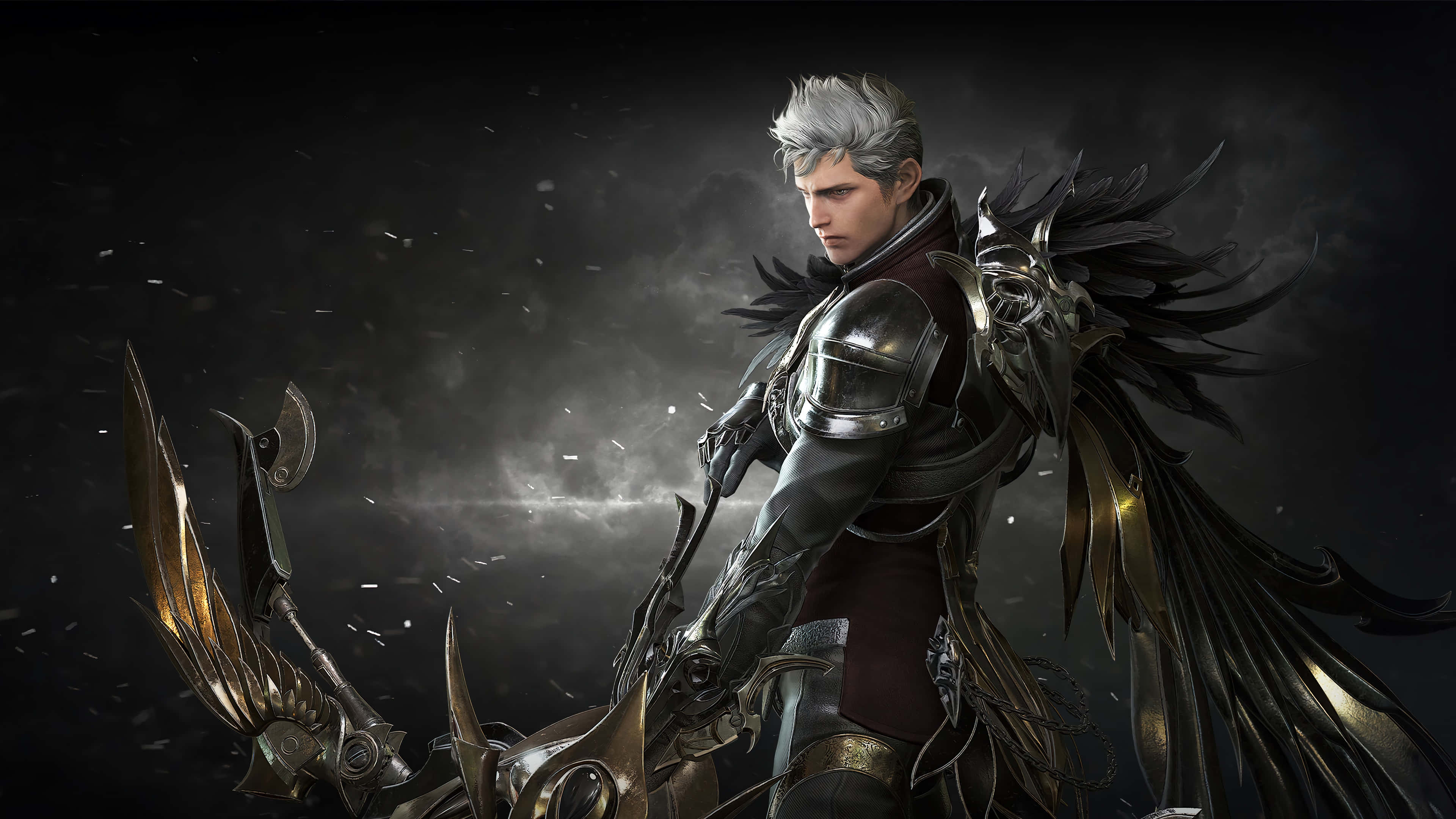 Lost Ark Game, silver-haired warrior, ornate dark armor, 4K Desktop Wallpaper