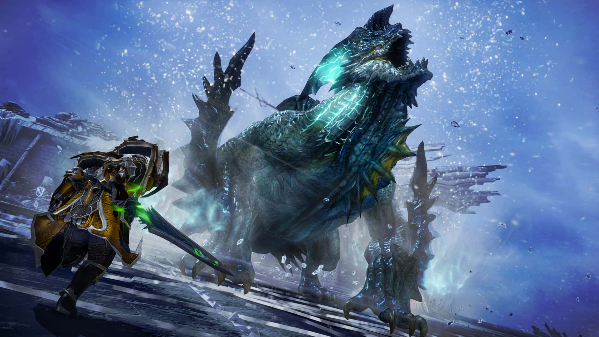 Lost Ark Game, armored hunter, glowing sword, Full HD Desktop Wallpaper
