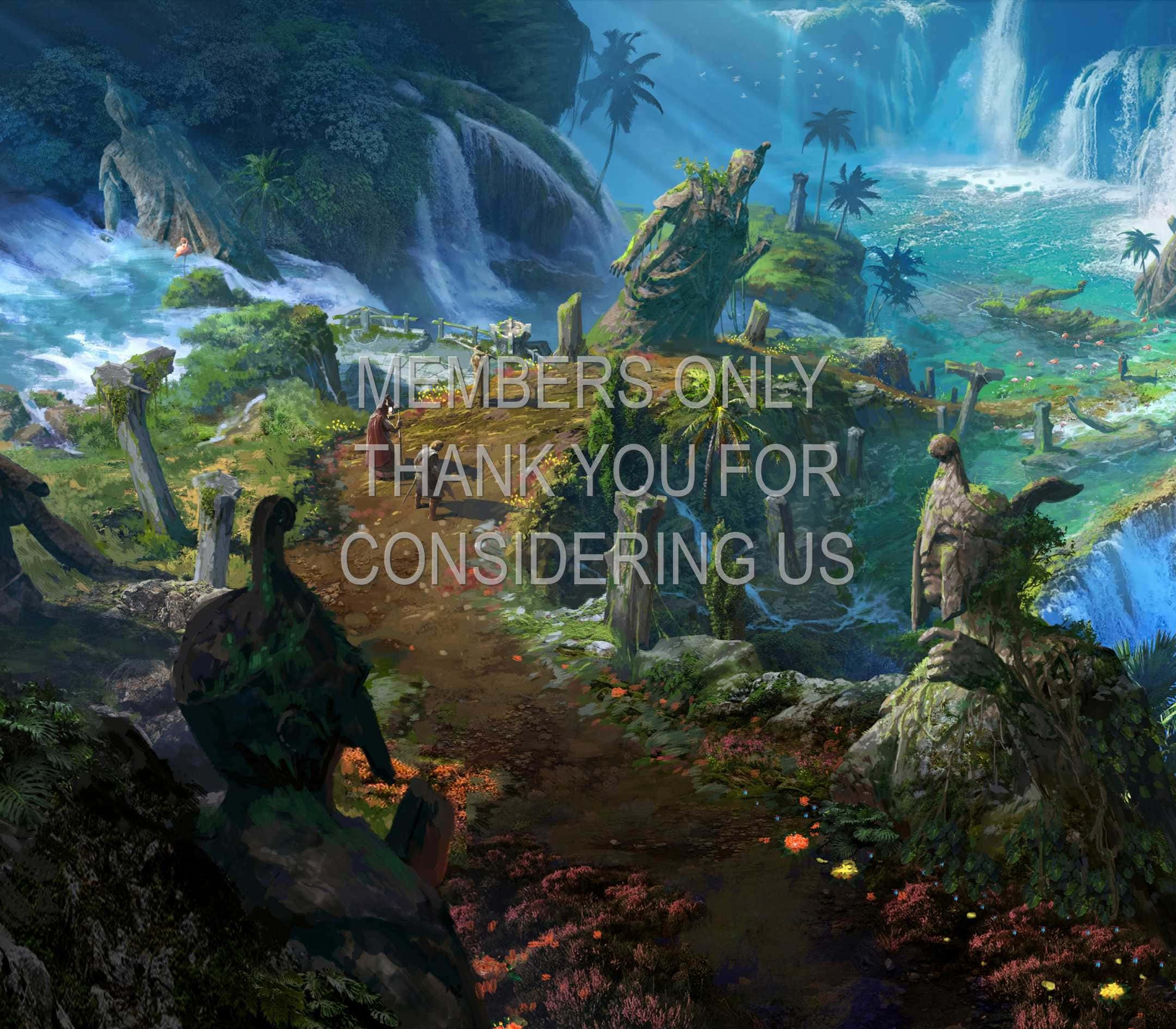 Lost Ark Game, mystical jungle path, ancient stone statues, Full HD Desktop Wallpaper
