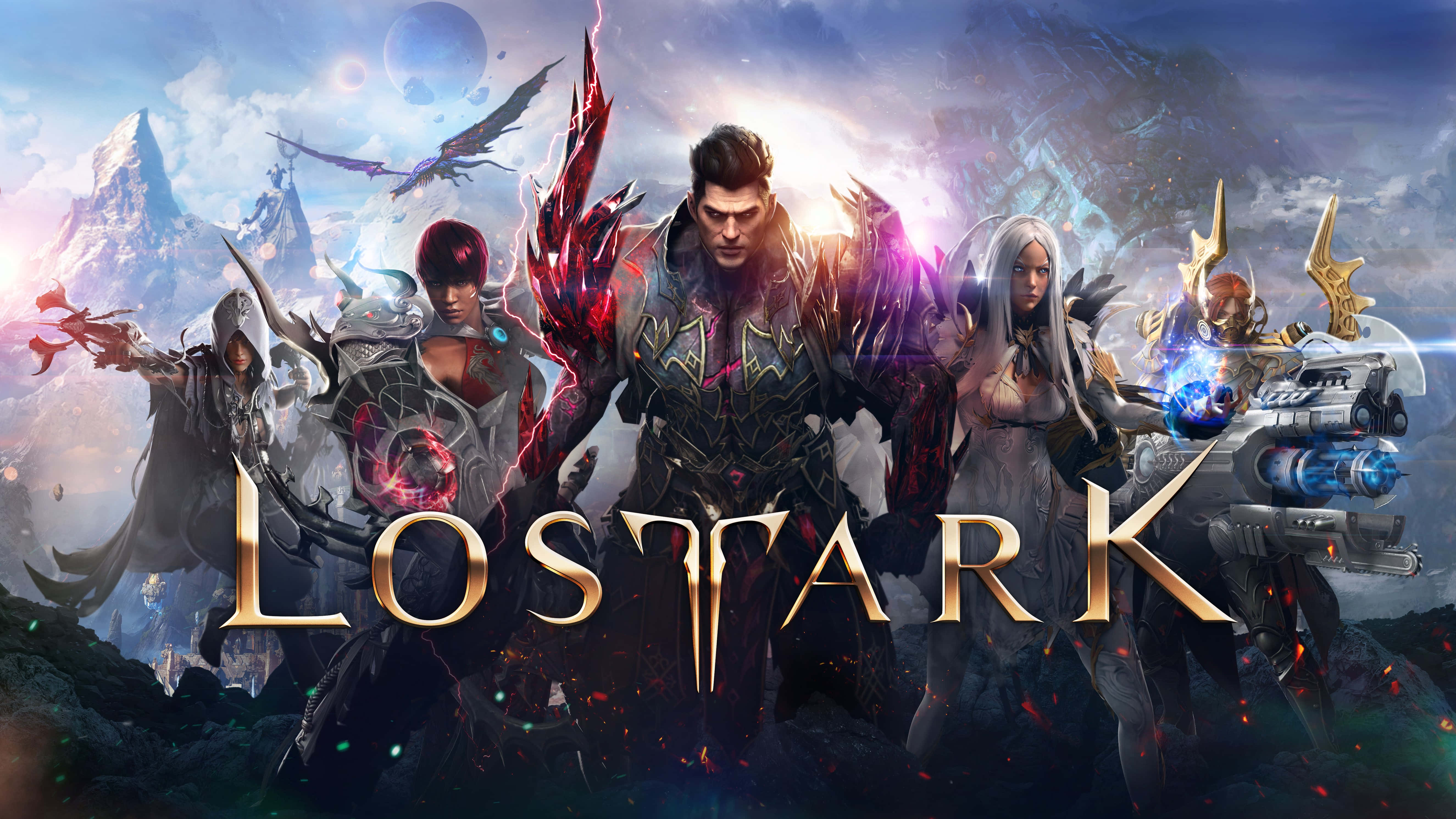 Lost Ark Game, fantasy gaming poster, five armored characters, 5K Desktop Wallpaper