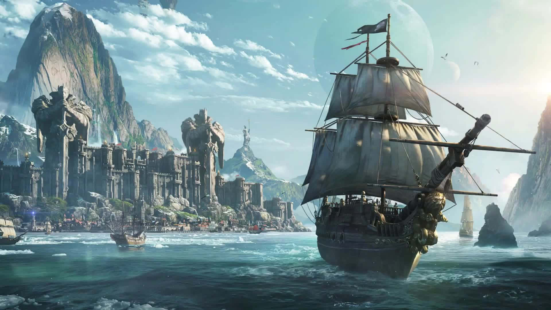 Lost Ark Game, sailing ship, turquoise waters, Full HD Desktop Wallpaper