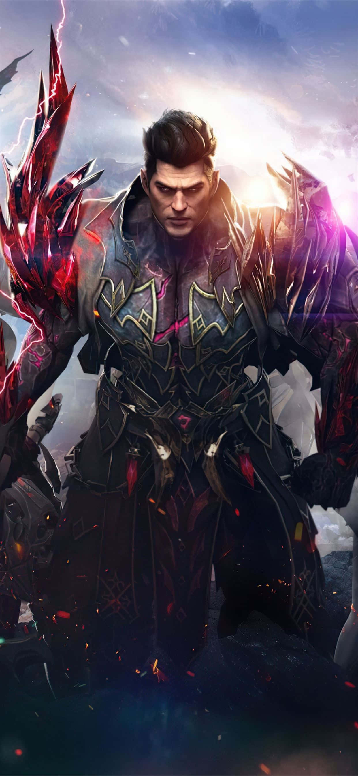 Lost Ark Game, male character, glowing red wings, 2K Phone Wallpaper