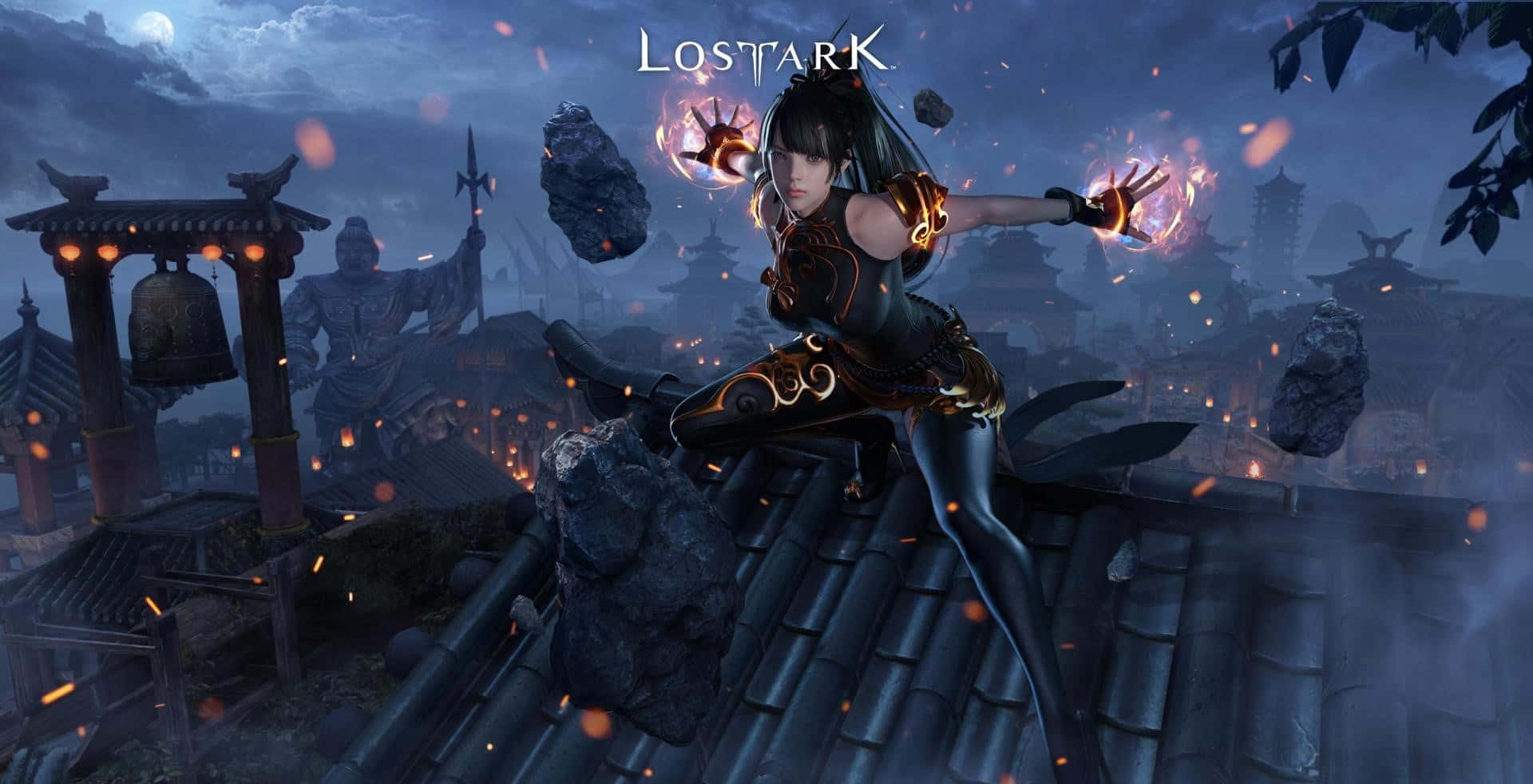 Lost Ark Game, black armor, tiled roof, Full HD Desktop Wallpaper