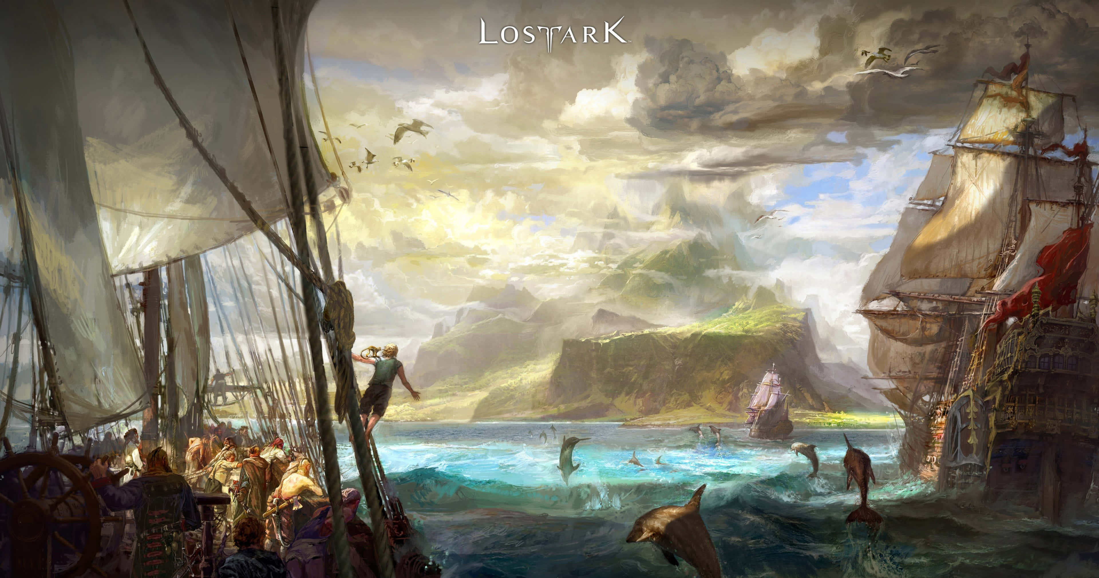 Lost Ark Game, fantasy seascape, tall ships, 4K Desktop Wallpaper