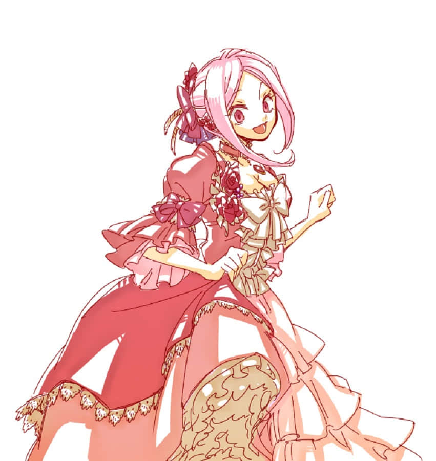 Lottie Baskerville, pink hair, frilly red dress, SD Phone Wallpaper