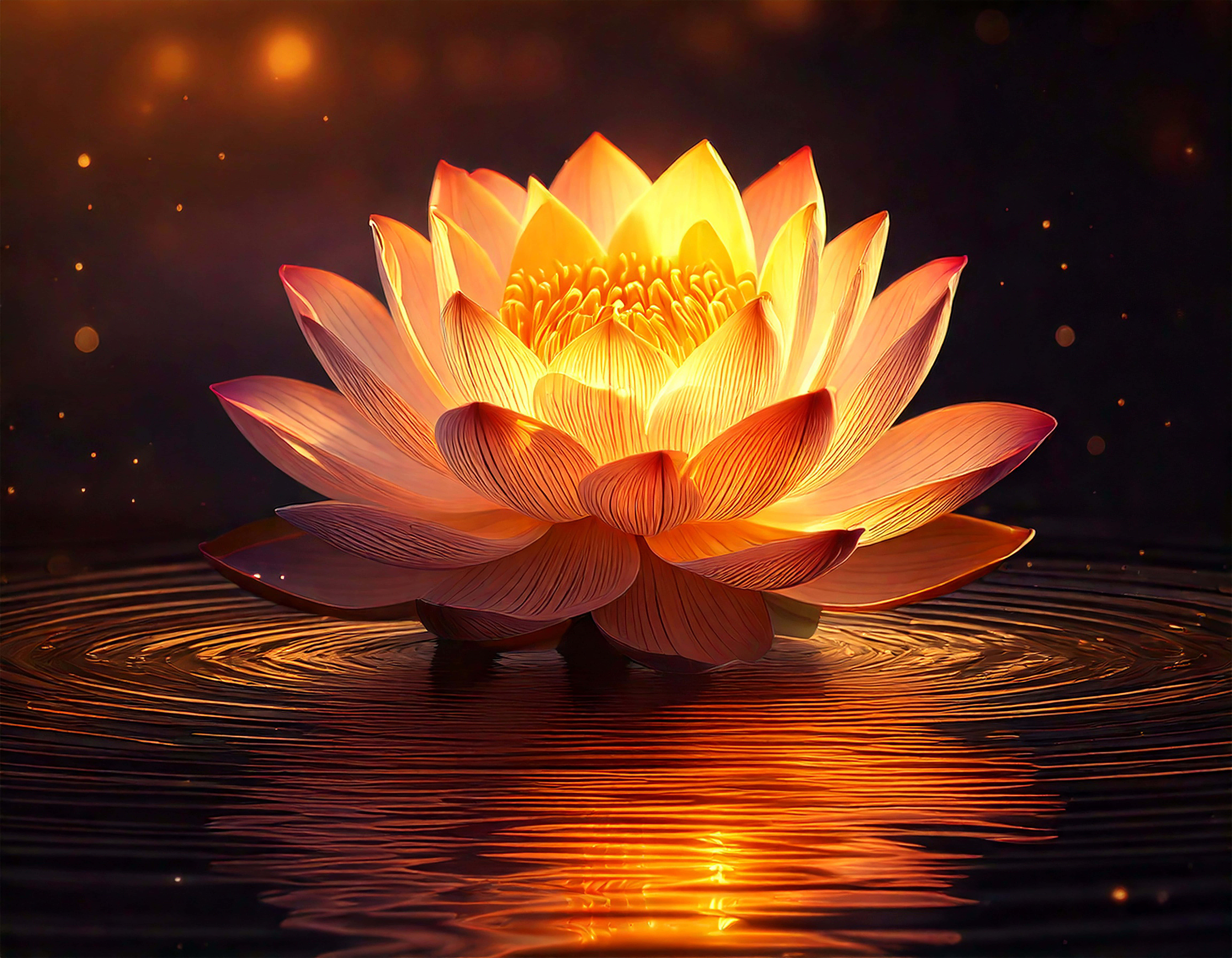 Lotus, golden lotus, dark water, 8K Desktop Wallpaper