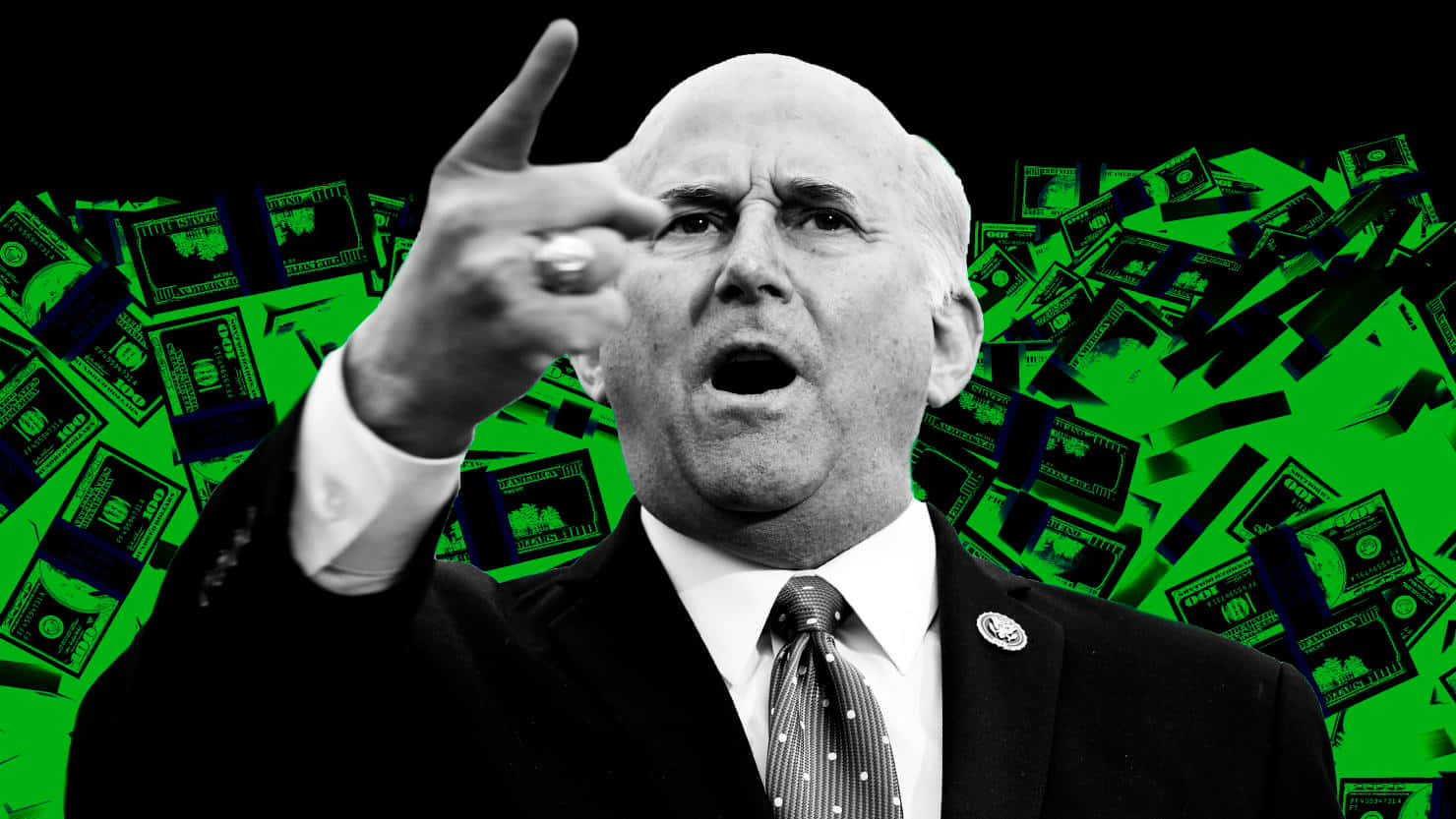 Louie Gohmert, green-tinted dollar bills, black and white composition, HD Desktop Wallpaper