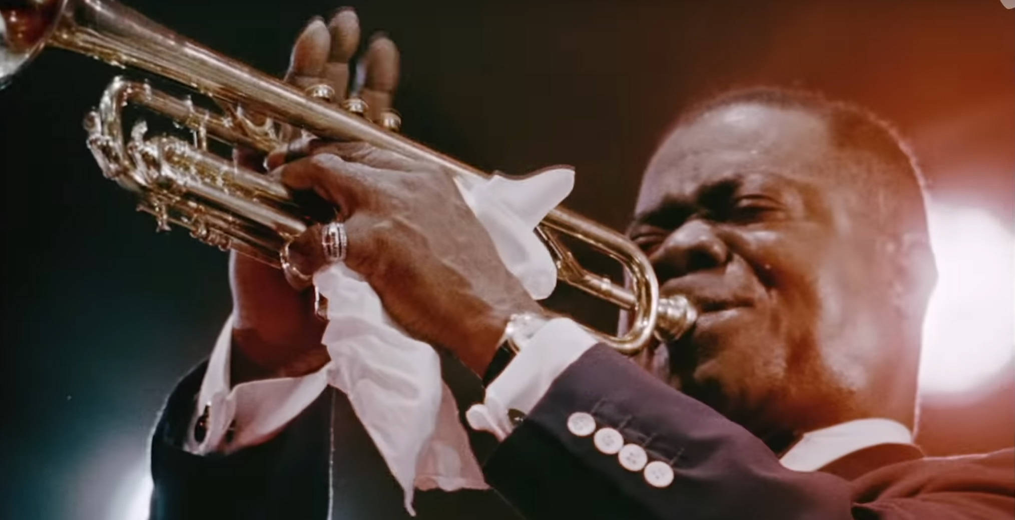 Louis Armstrong, white handkerchief, jazz trumpeter, Full HD Desktop Wallpaper