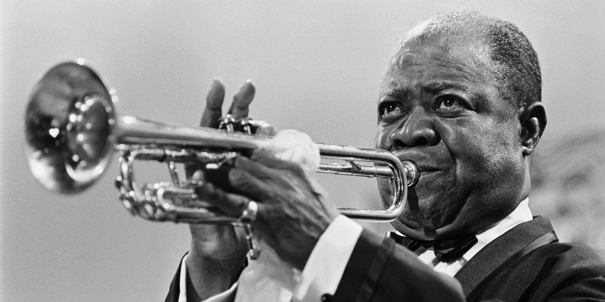 Louis Armstrong, black and white trumpet, jazz trumpeter, Full HD Desktop Wallpaper