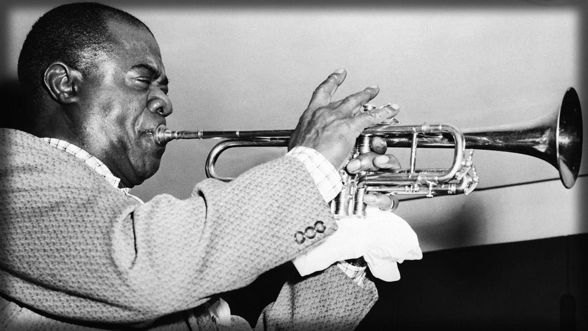 Louis Armstrong, jazz trumpeter, black and white, Full HD Desktop Wallpaper