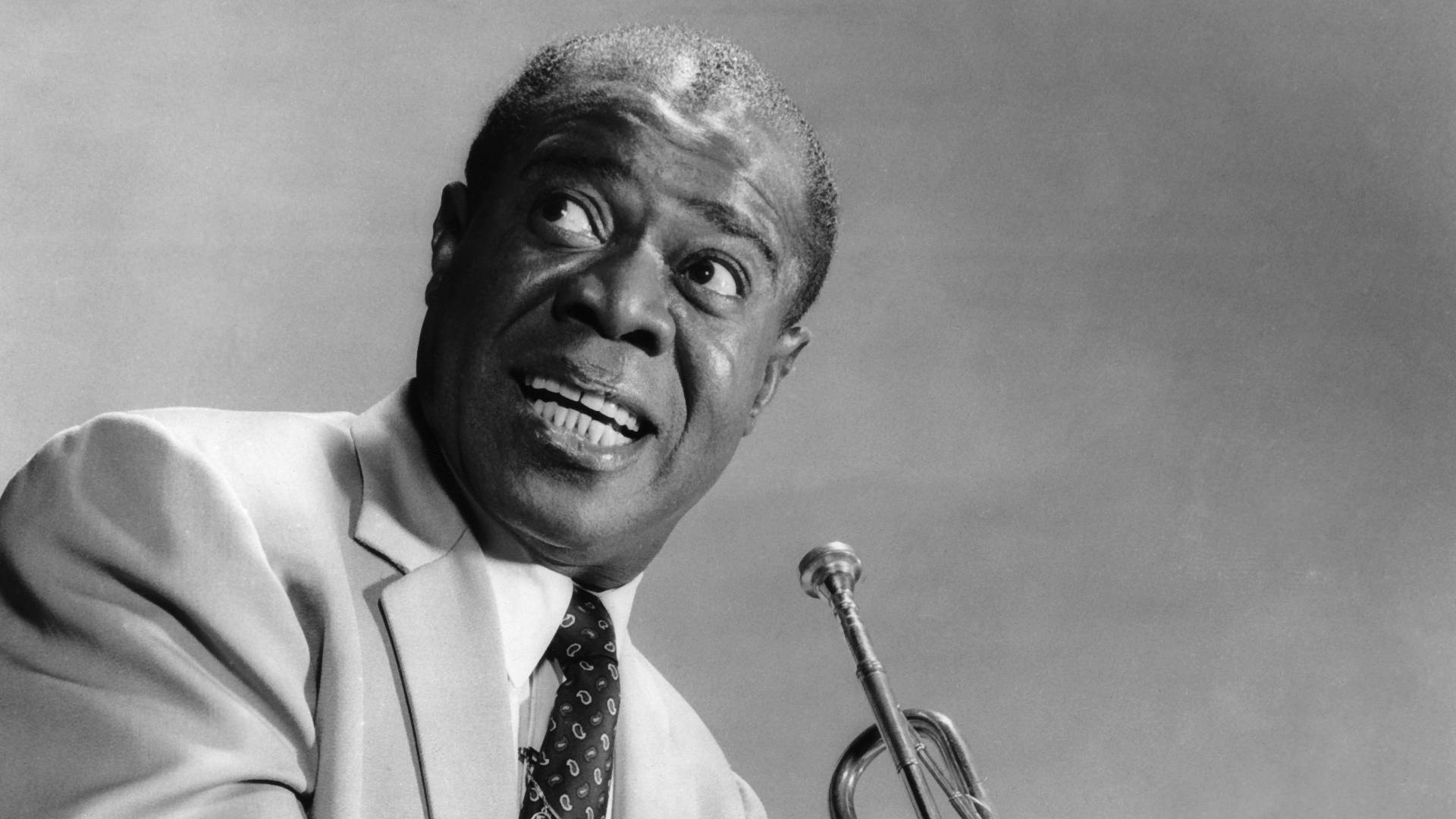 Louis Armstrong, trumpet, suit, Full HD Desktop Wallpaper