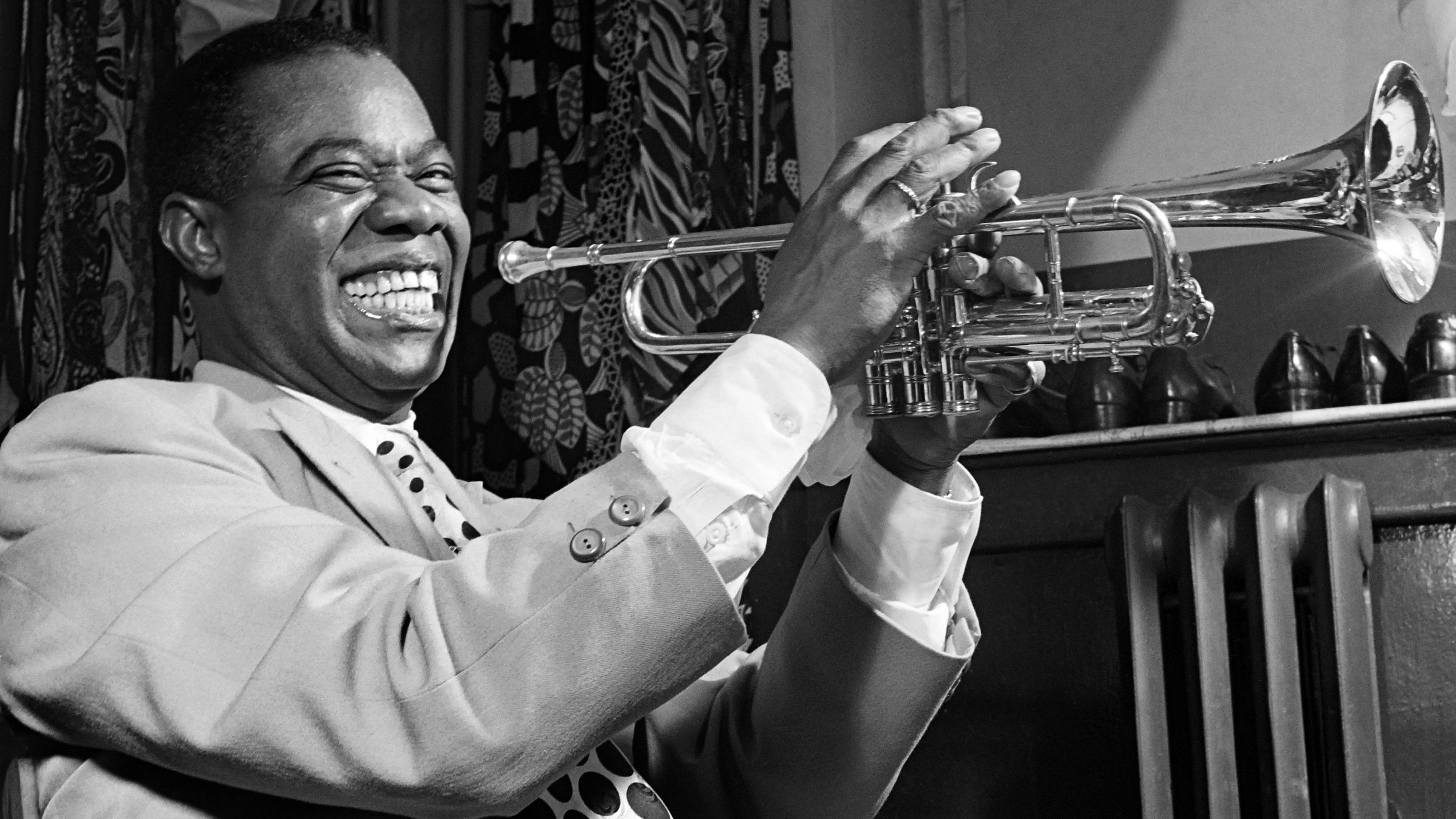 Louis Armstrong, trumpet, shiny brass instrument, 4K Desktop Wallpaper