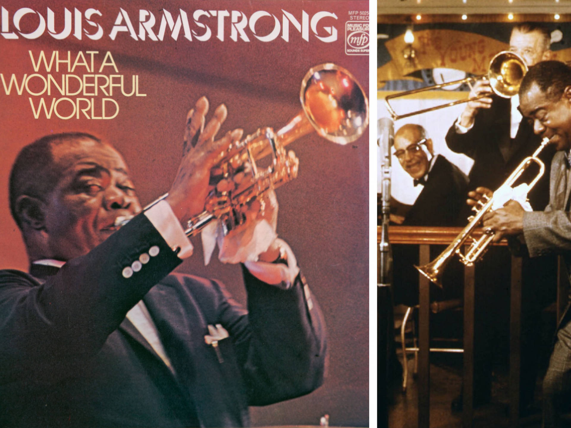Louis Armstrong, trumpet, jazz club, Full HD Desktop Wallpaper