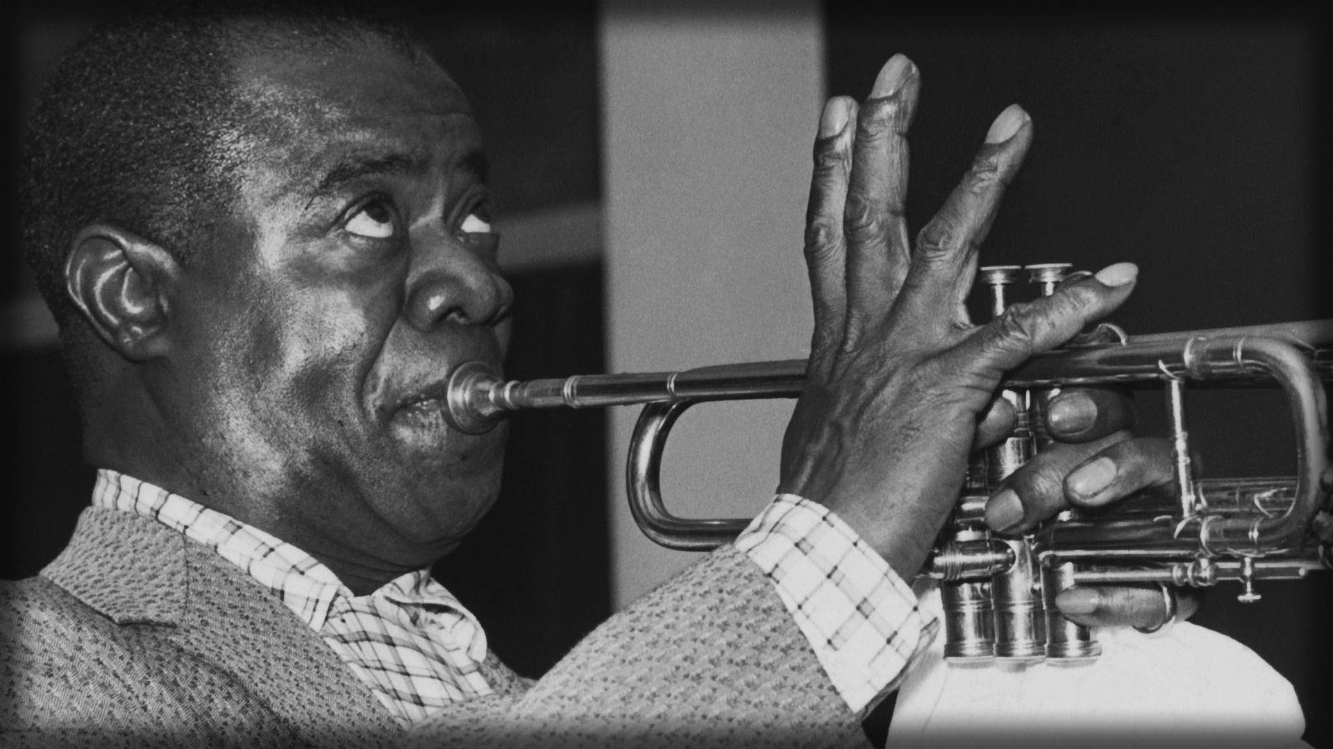 Louis Armstrong, trumpet, black and white, Full HD Desktop Wallpaper