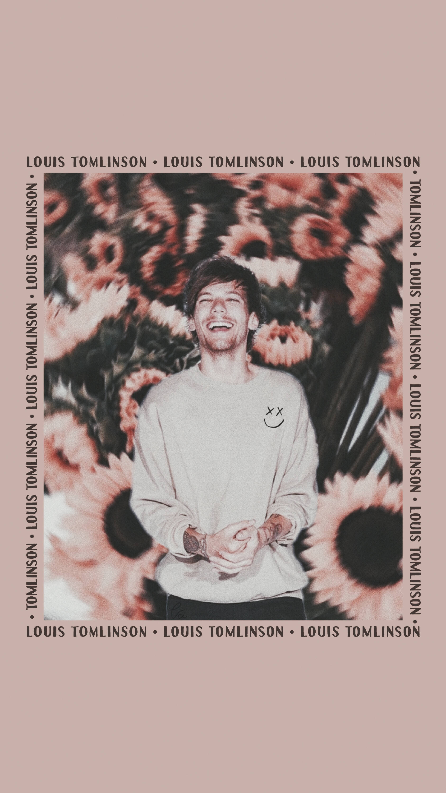 Louis Tomlinson, white sweatshirt, vibrant sunflower patterned background, 2K Phone Wallpaper