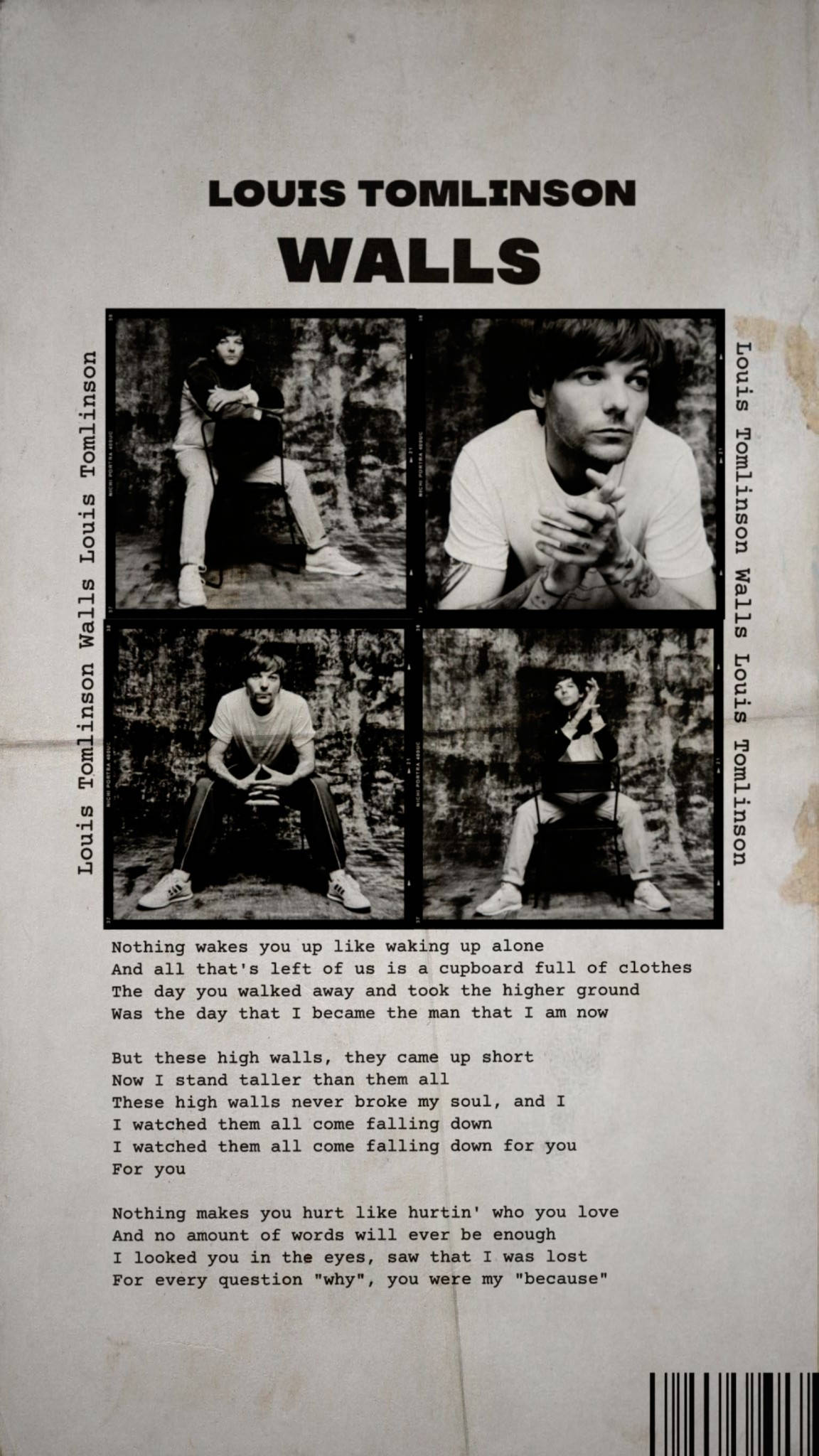 Louis Tomlinson, black and white photo collage, four poses, Full HD Phone Wallpaper