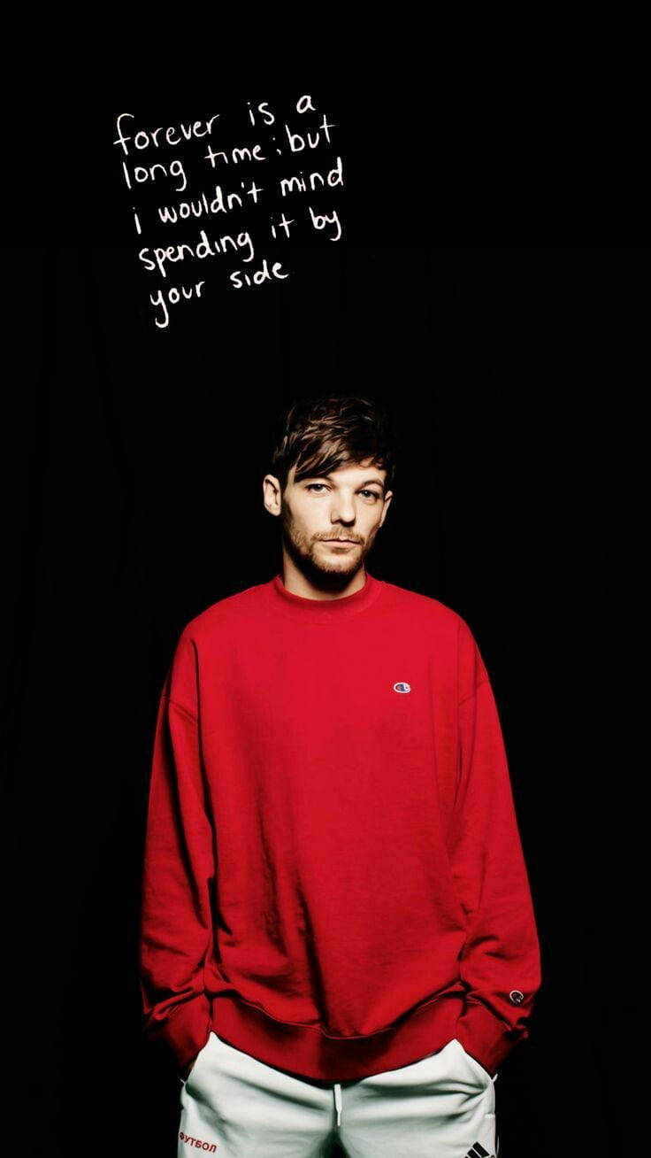 Louis Tomlinson, red sweatshirt, black background, HD Phone Wallpaper