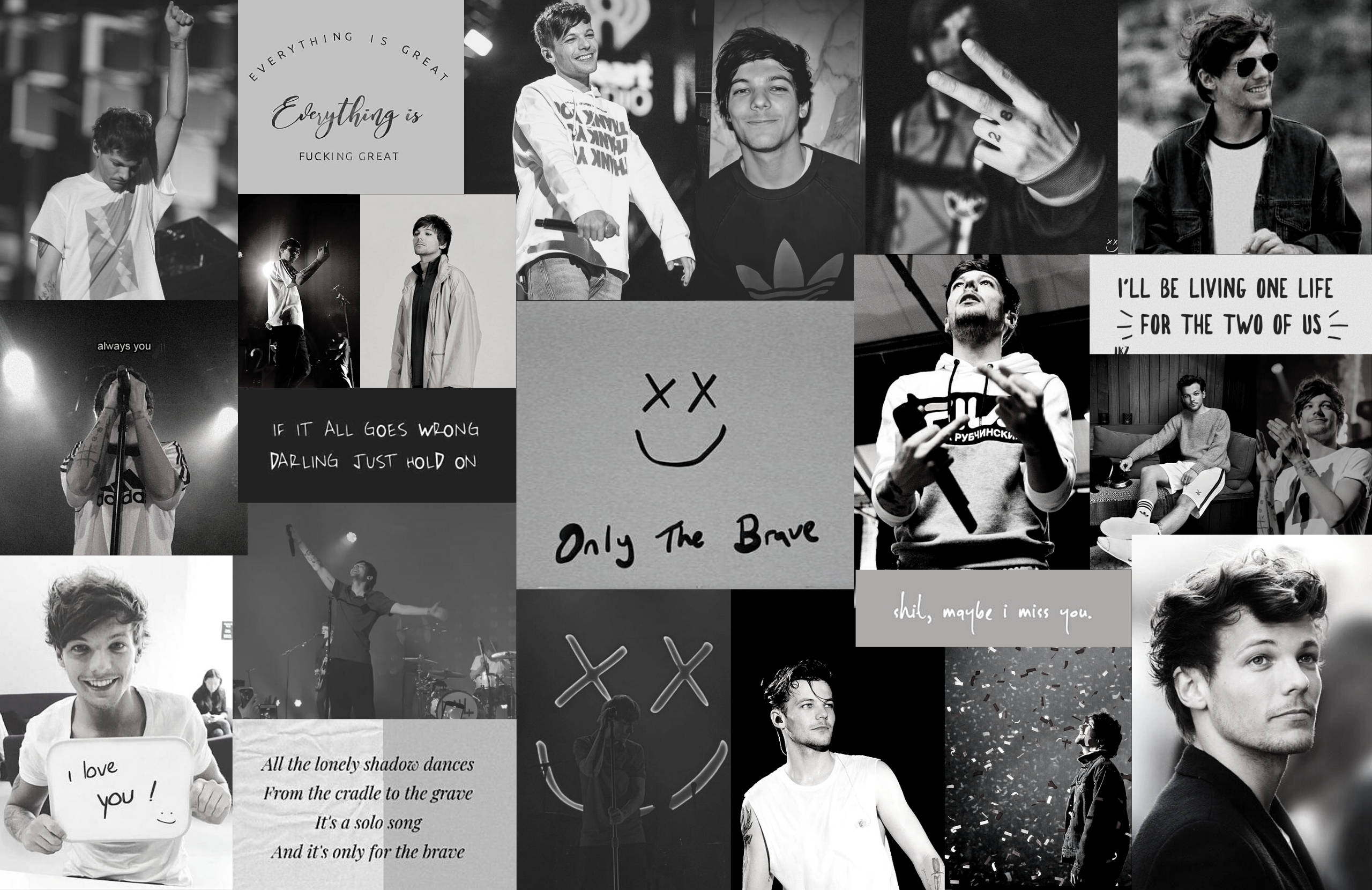 Louis Tomlinson, monochrome collage, black and white, 2K Desktop Wallpaper