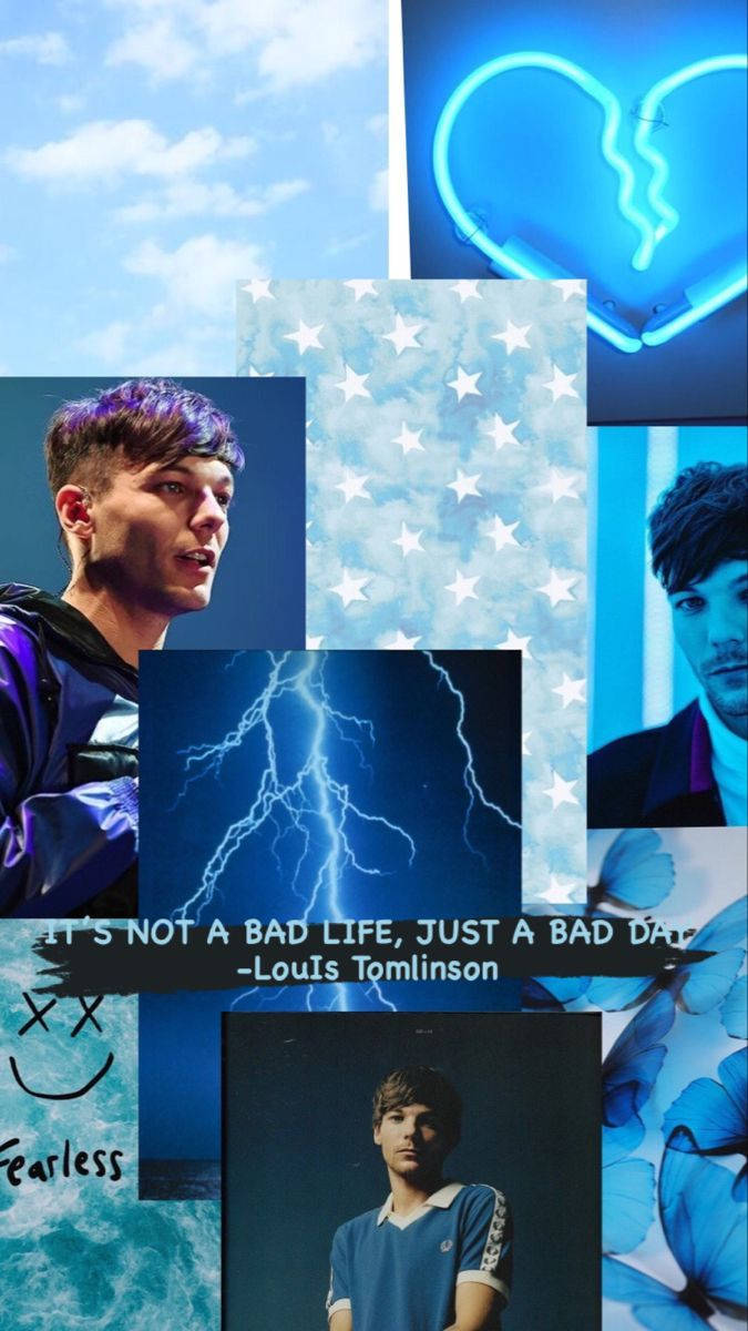 Louis Tomlinson, blue aesthetic, neon heart, SD Phone Wallpaper