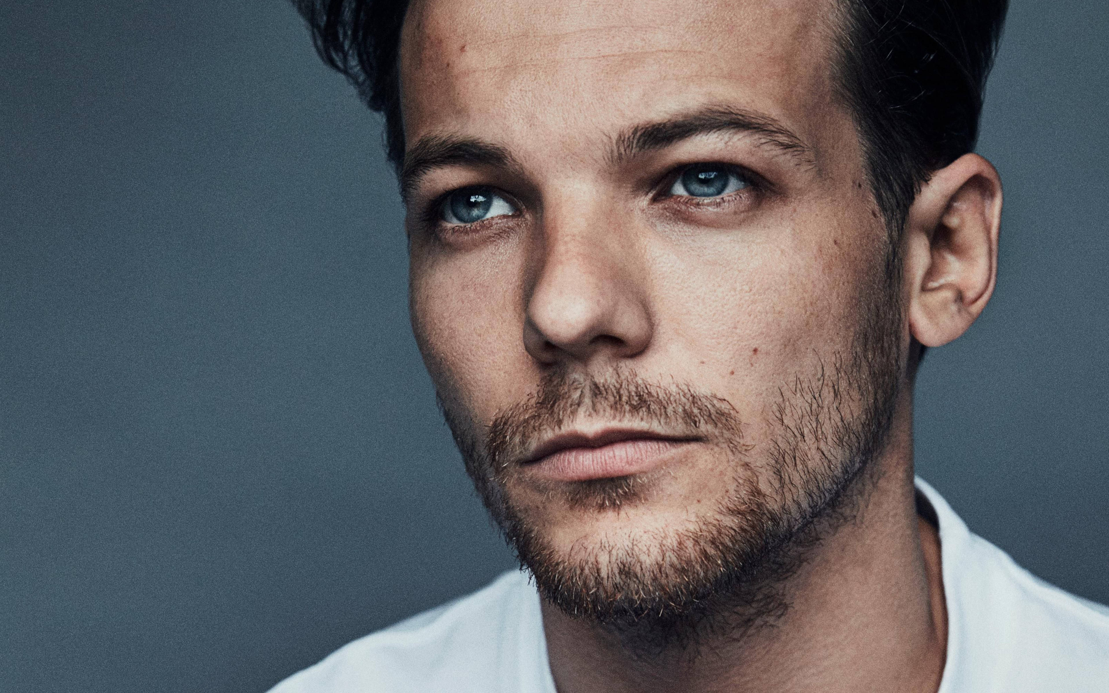 Louis Tomlinson, blue eyes, stubble, 4K Desktop Wallpaper