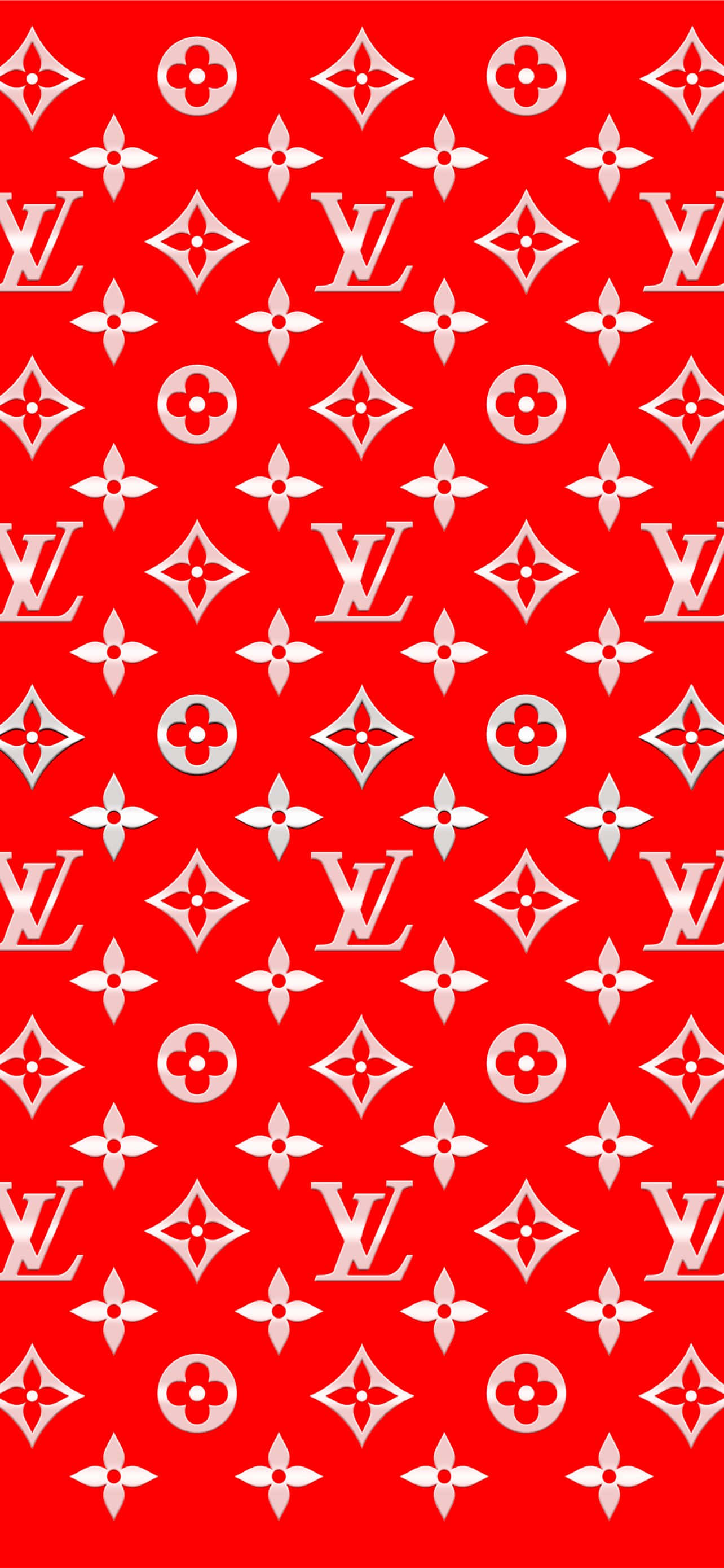 Louis Vuitton, vibrant red, repeating white Louis Vuitton monogram, 2K Phone Wallpaper
