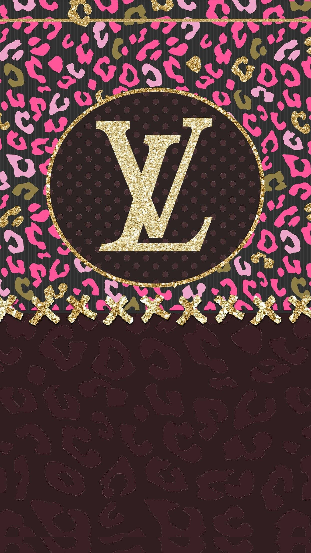 Louis Vuitton, leopard print, glittering LV logo, Full HD Phone Wallpaper