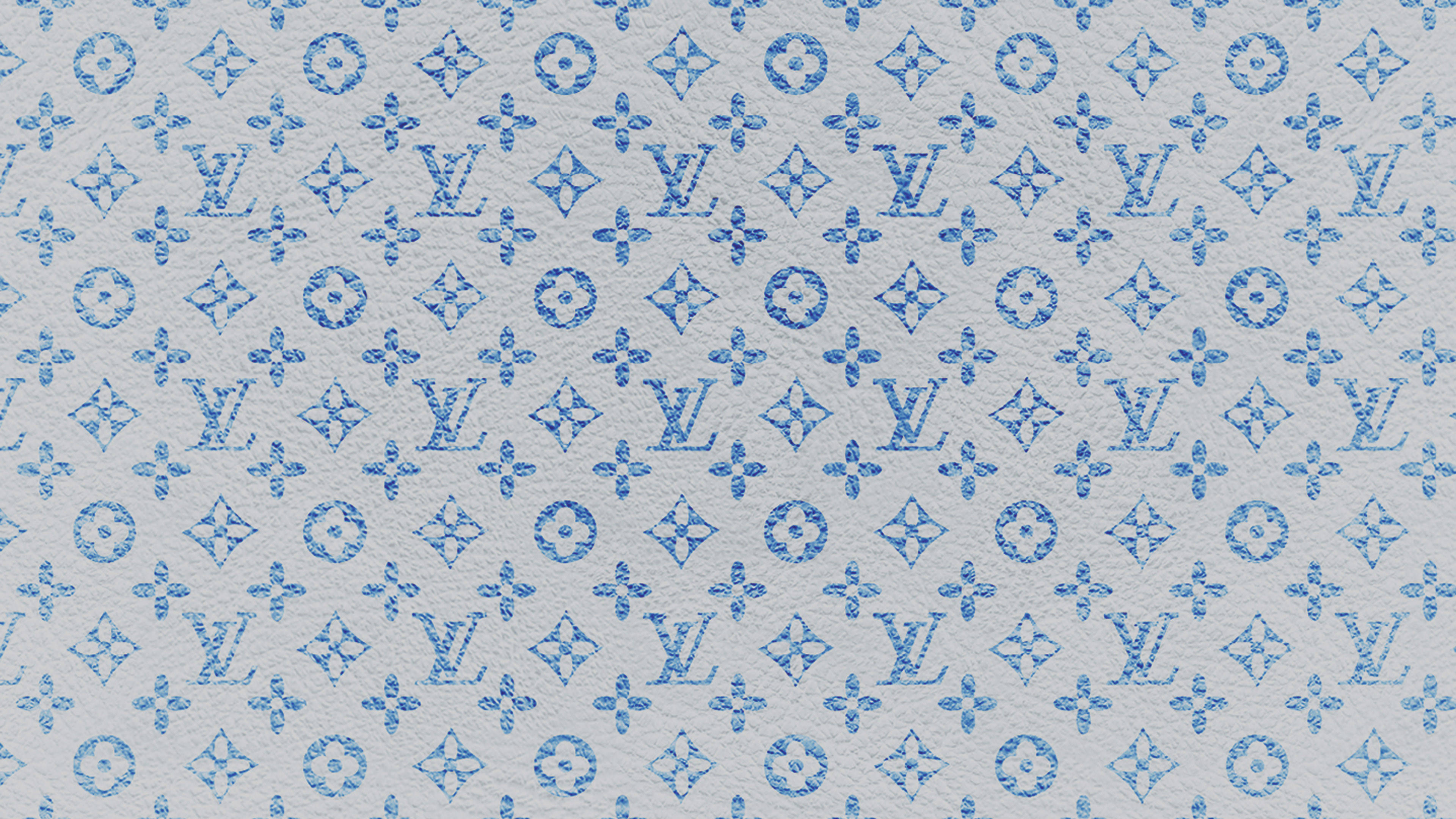 Louis Vuitton Aesthetic, blue monogram pattern, textured light gray fabric, 4K Desktop Wallpaper