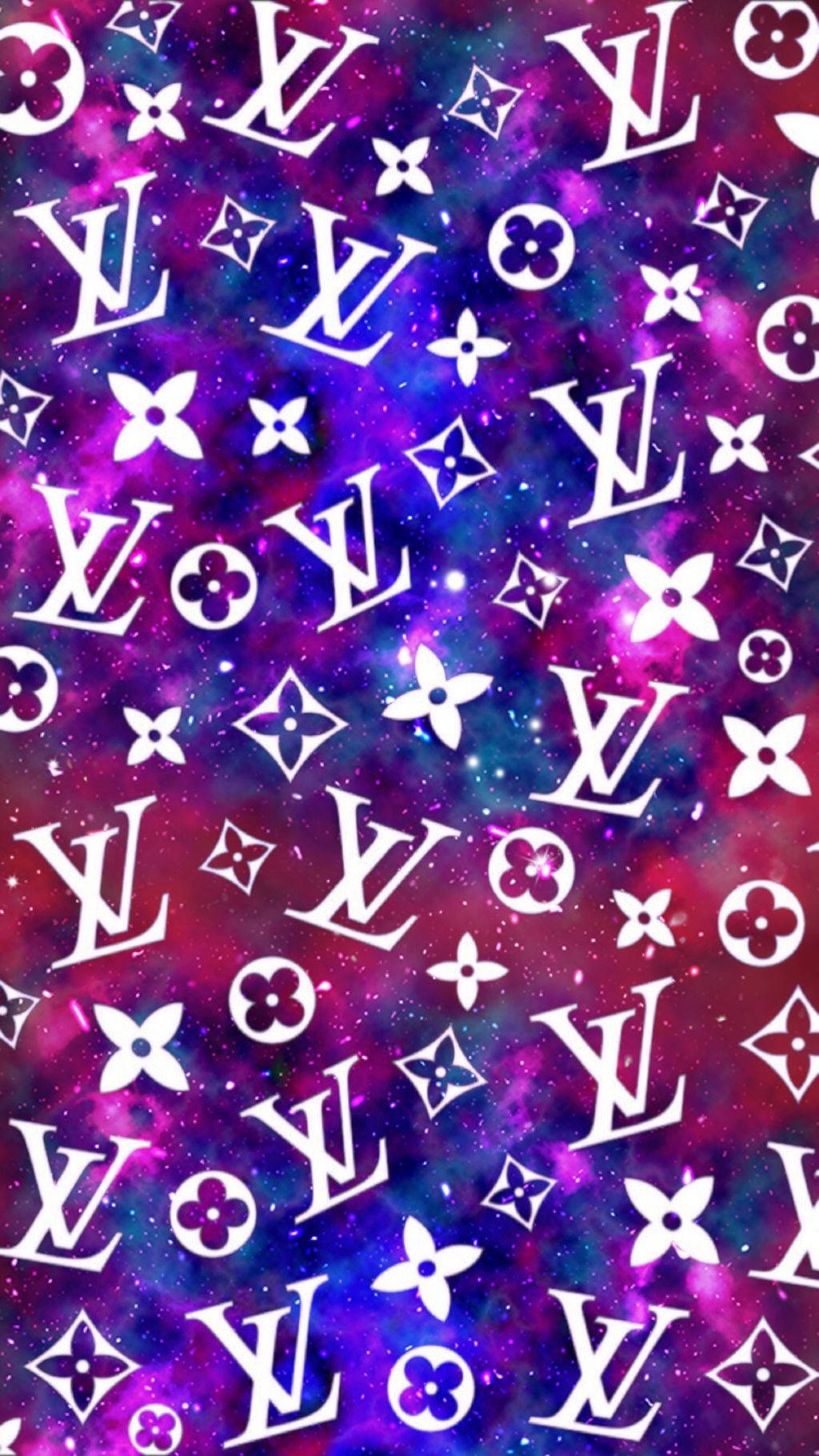 Louis Vuitton, cosmic galaxy background, white Louis Vuitton monogram patterns, HD Phone Wallpaper