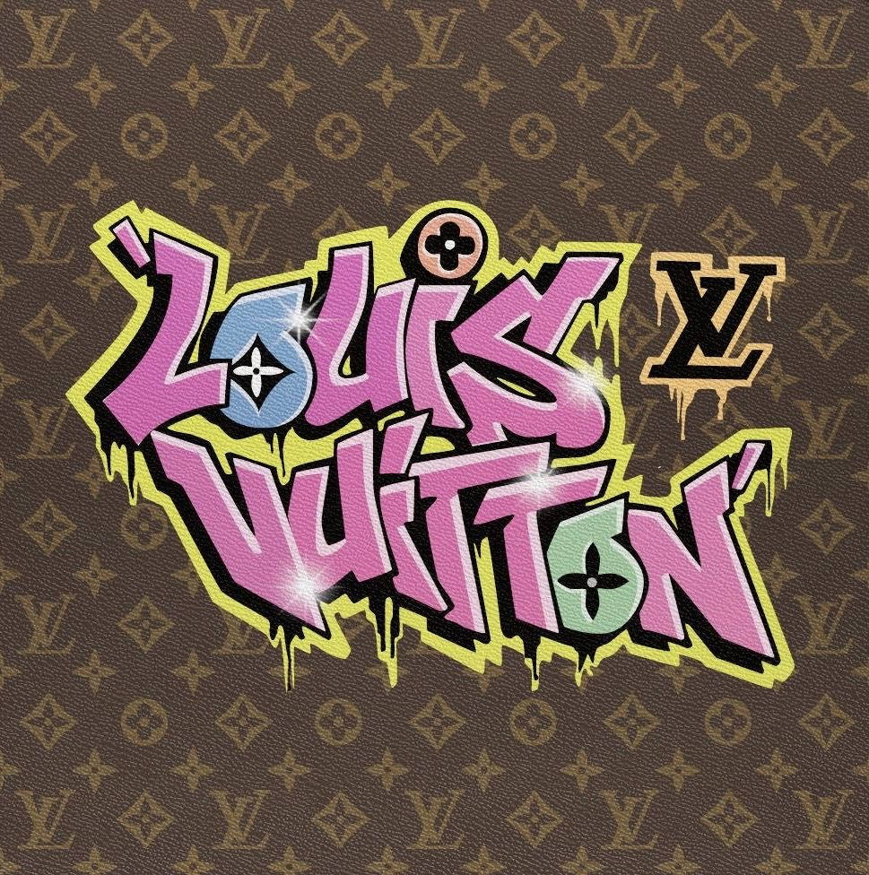 Louis Vuitton, pink and yellow drips, classic brown monogram canvas, SD Phone Wallpaper