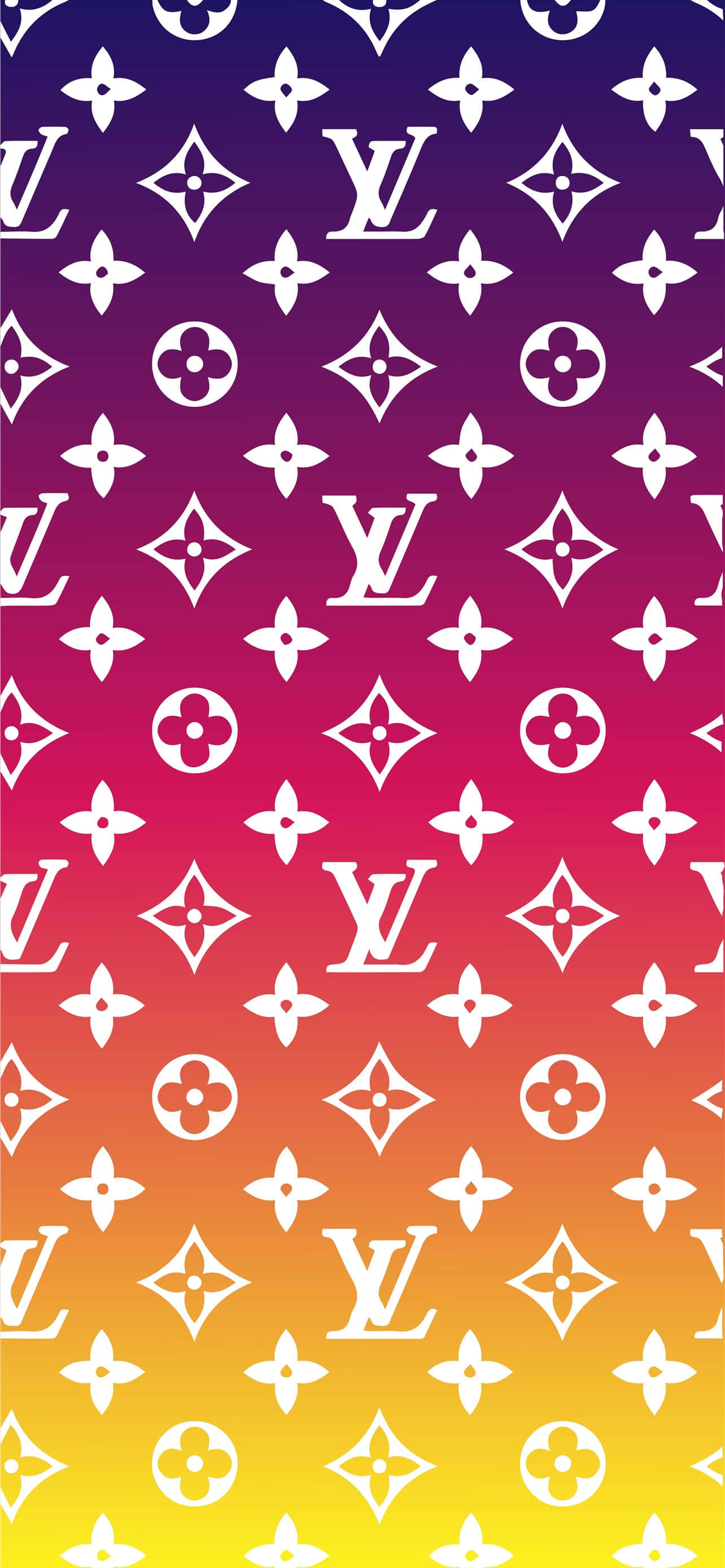 Louis Vuitton, white Louis Vuitton monogram patterns, rainbow background, 2K Phone Wallpaper