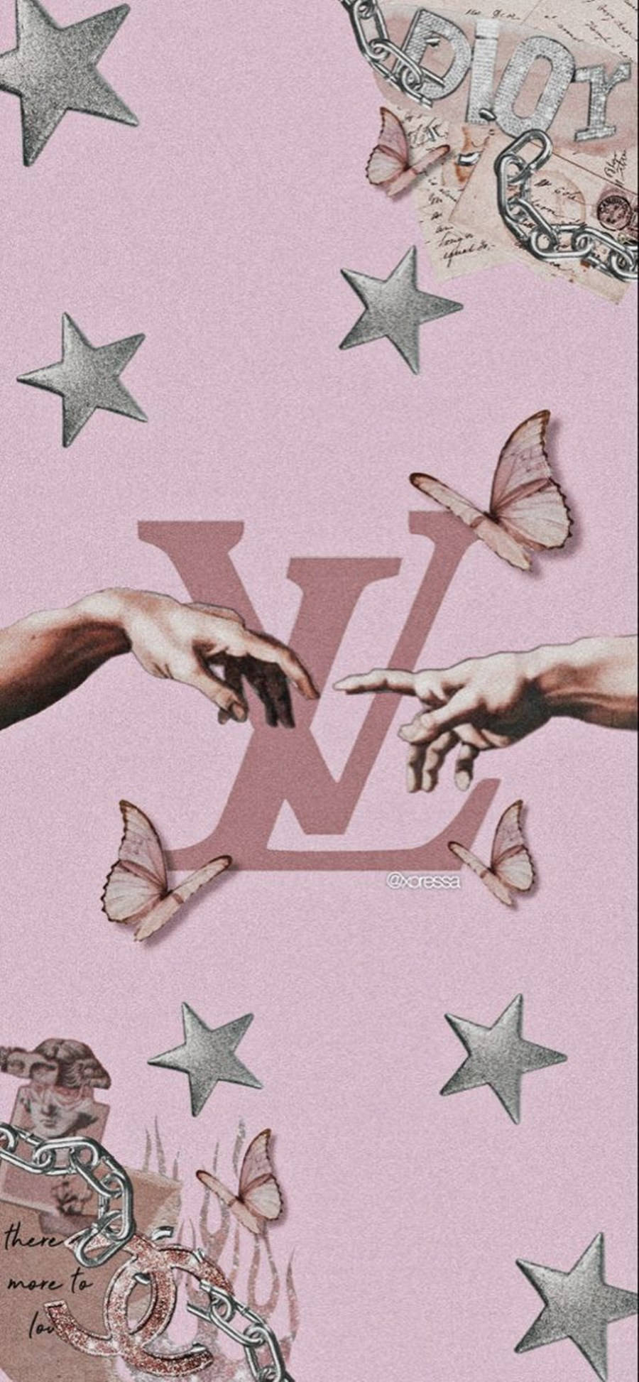 Louis Vuitton, pink wallpaper, silver stars, Full HD Phone Wallpaper