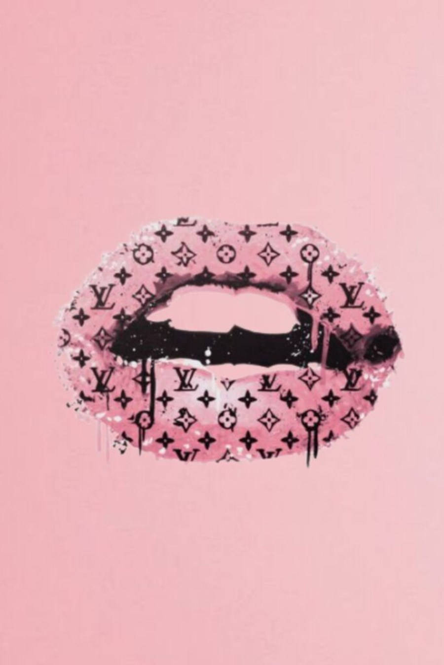 Louis Vuitton, monogram pattern, pink lips, HD Phone Wallpaper