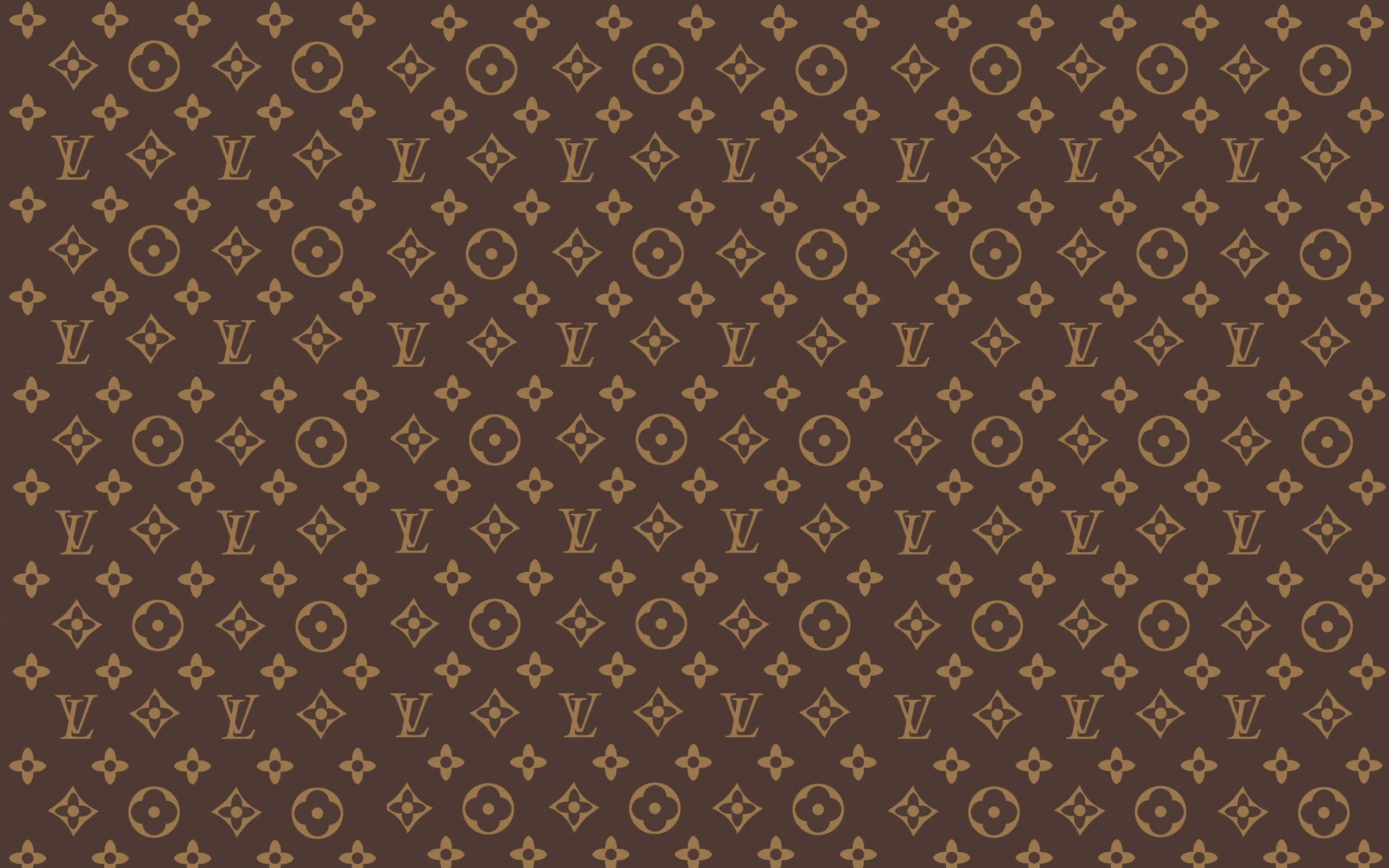 Louis Vuitton, gold monogram logos, dark brown background, 2K Desktop Wallpaper