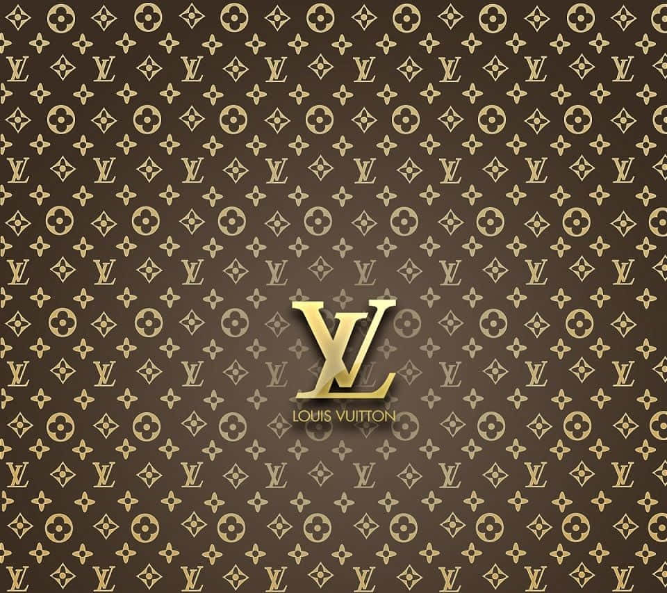 Louis Vuitton, brown and gold monogram pattern, golden LV logo, SD Desktop Wallpaper