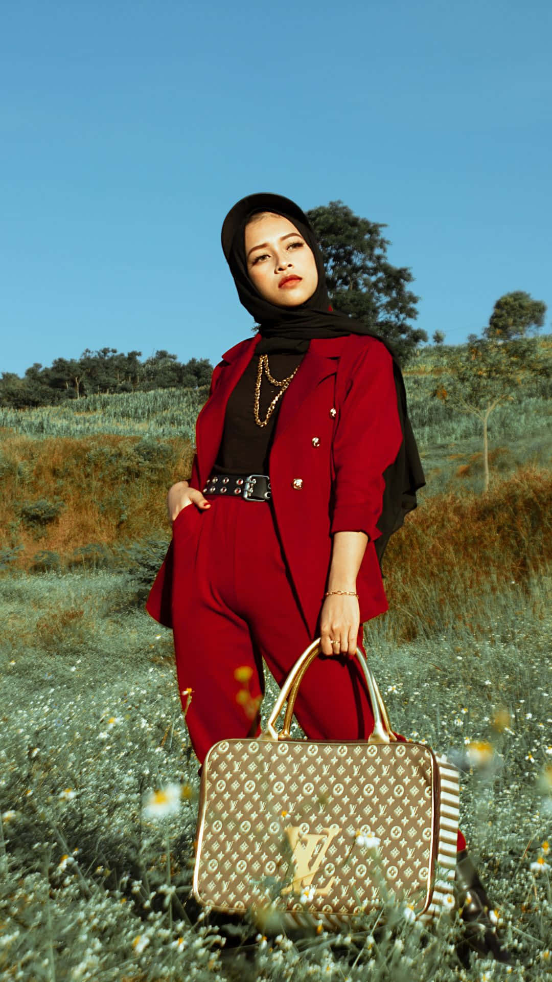 Louis Vuitton, iPhone, red suit, Full HD Phone Wallpaper