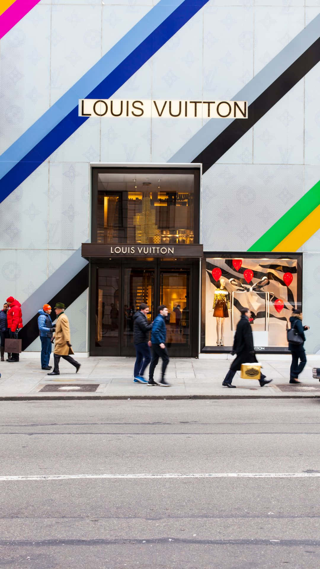 Louis Vuitton, diagonal stripes, glowing windows, Full HD Phone Wallpaper