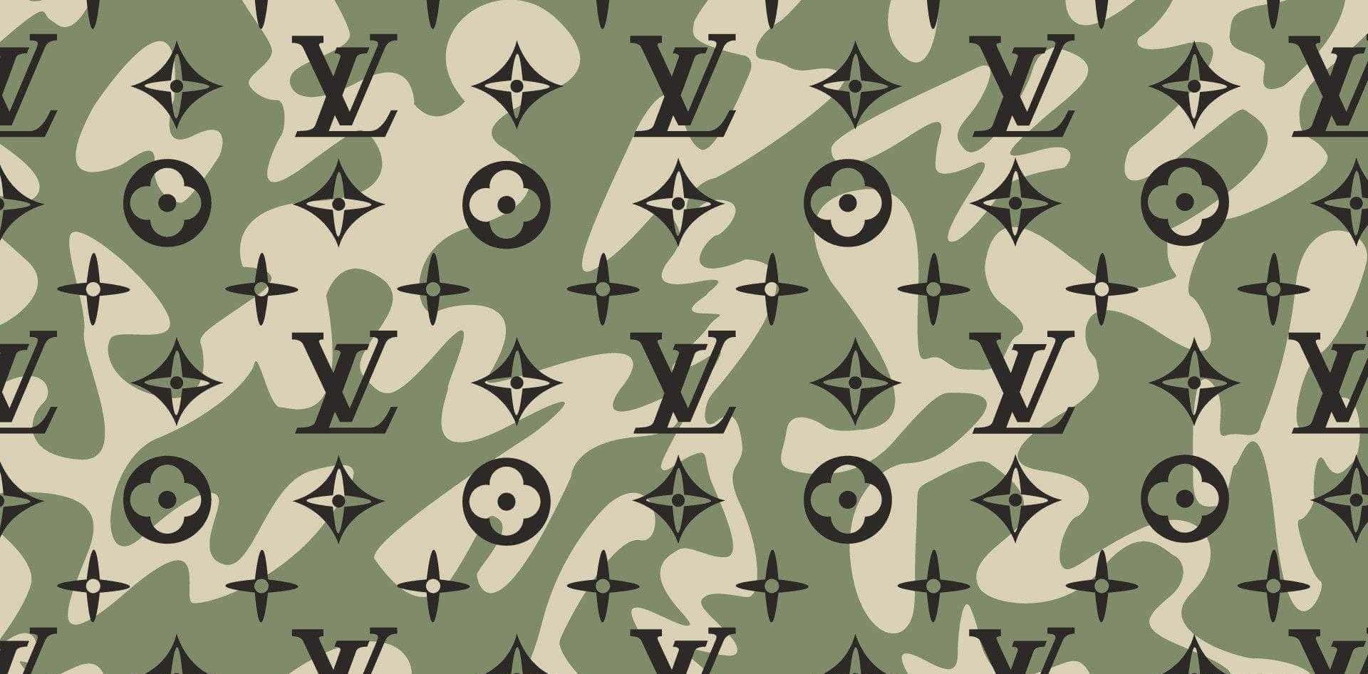 Louis Vuitton Logo, camouflage pattern, olive green, Full HD Desktop Wallpaper