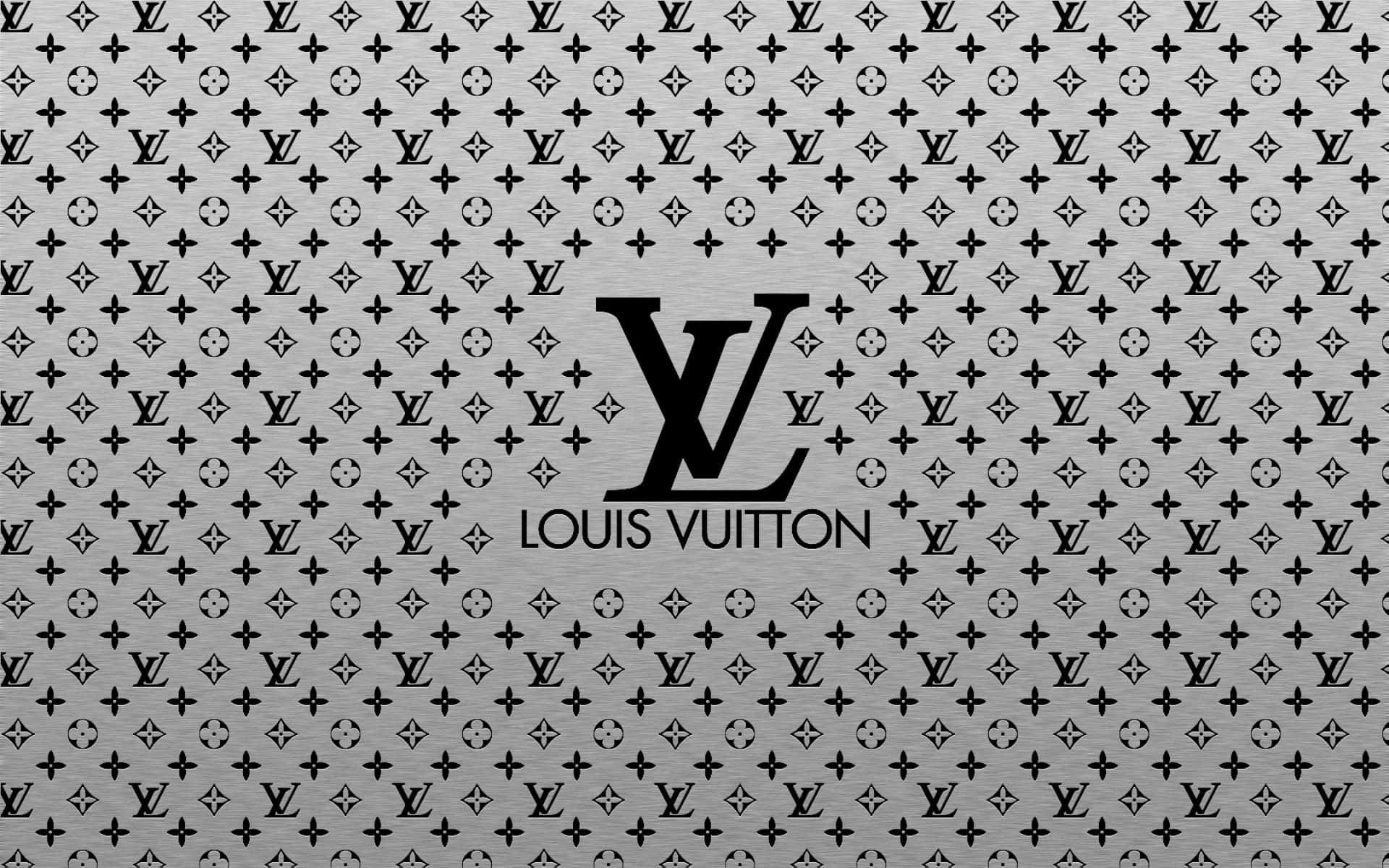 Louis Vuitton logo, monogram pattern, brushed metal texture, Full HD Desktop Wallpaper
