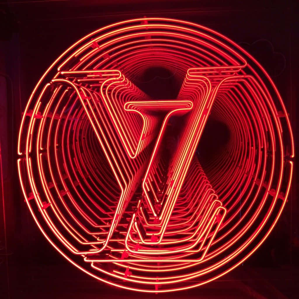 Louis Vuitton Logo, red neon sign, concentric circular tubes, SD Desktop Wallpaper