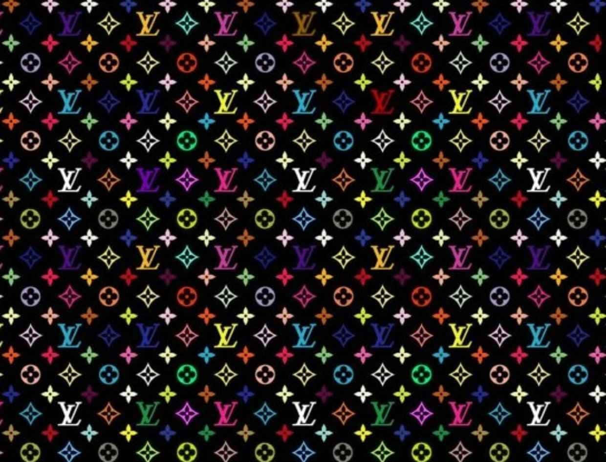 Louis Vuitton, multicolored Louis Vuitton monogram logos, black background, SD Desktop Wallpaper