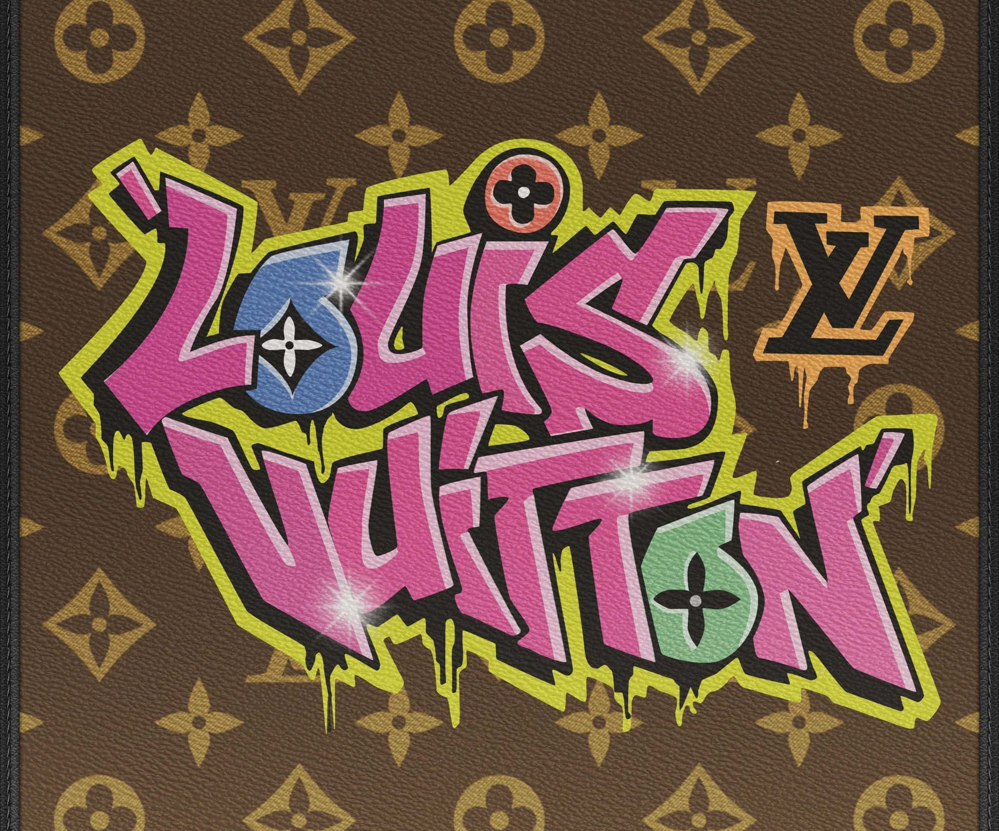 Louis Vuitton Logo, pink, yellow drips, Full HD Desktop Wallpaper