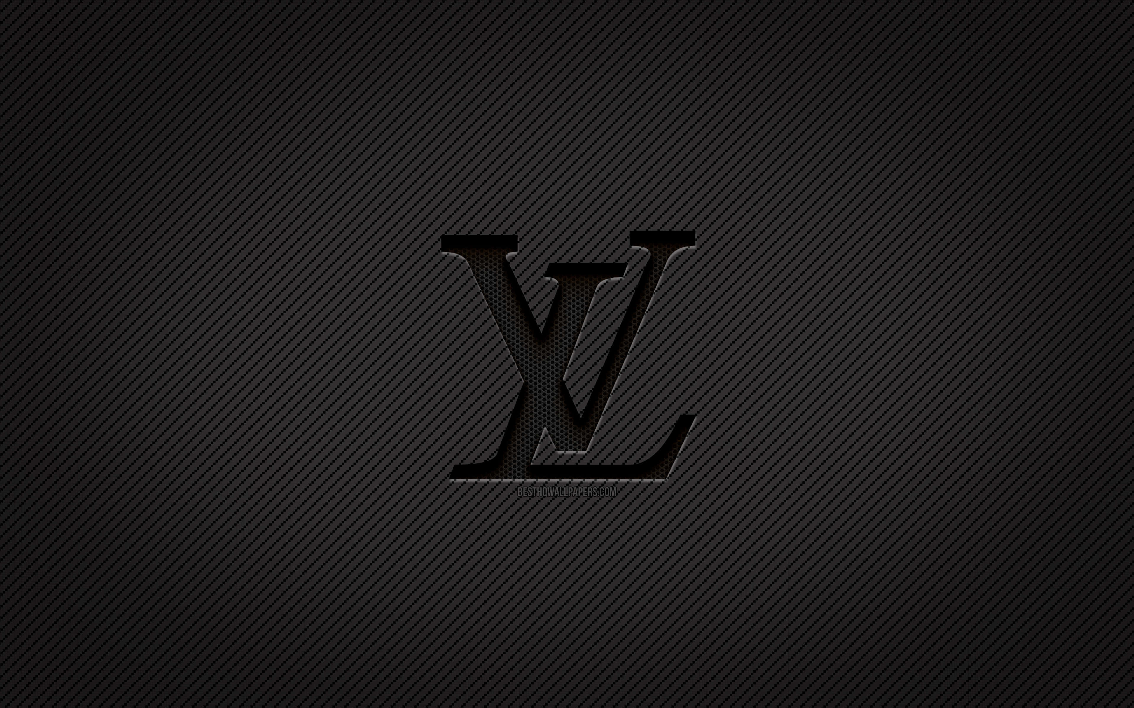 Louis Vuitton, black, textured carbon fiber background, 4K Desktop Wallpaper