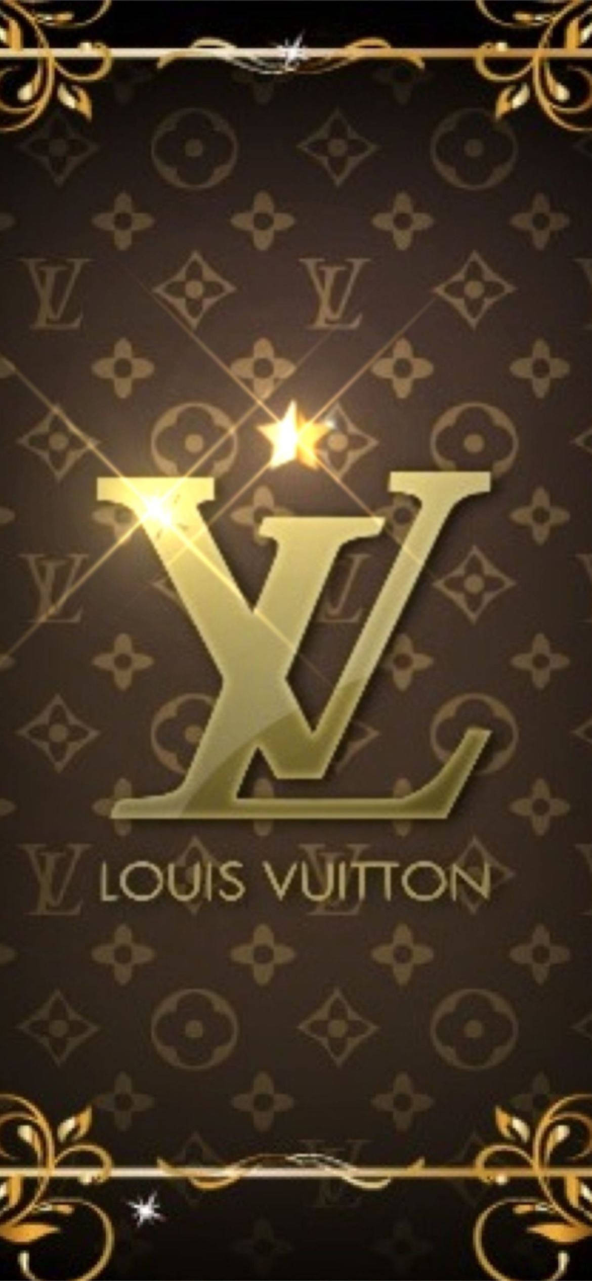 Louis Vuitton, golden Louis Vuitton logo, dark brown monogram background, Full HD Phone Wallpaper