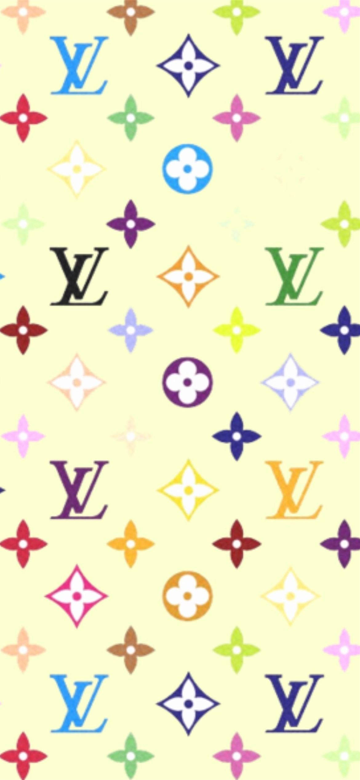 Louis Vuitton, yellow background, multicolored Louis Vuitton logos, Full HD Phone Wallpaper